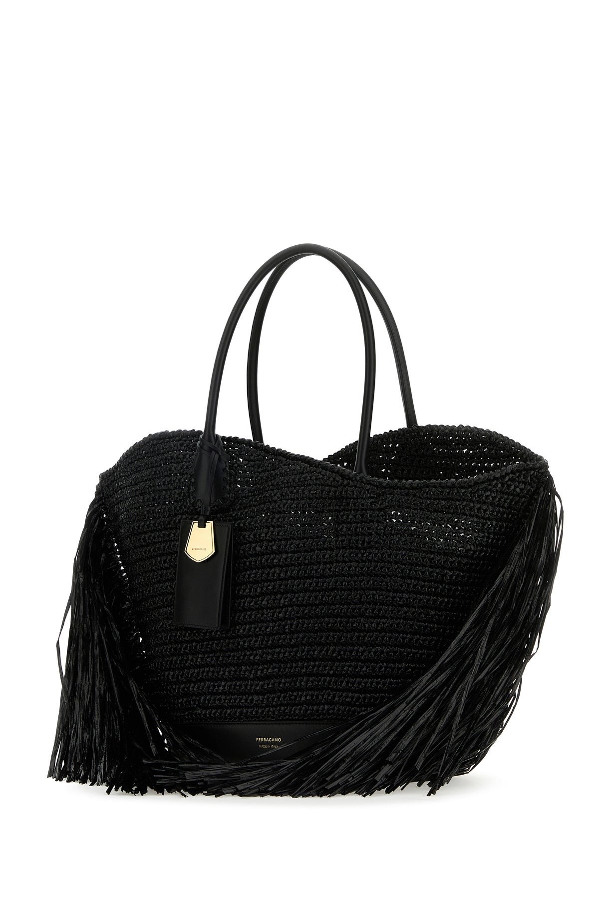 Black raffia and leather big shopping bag - 2
