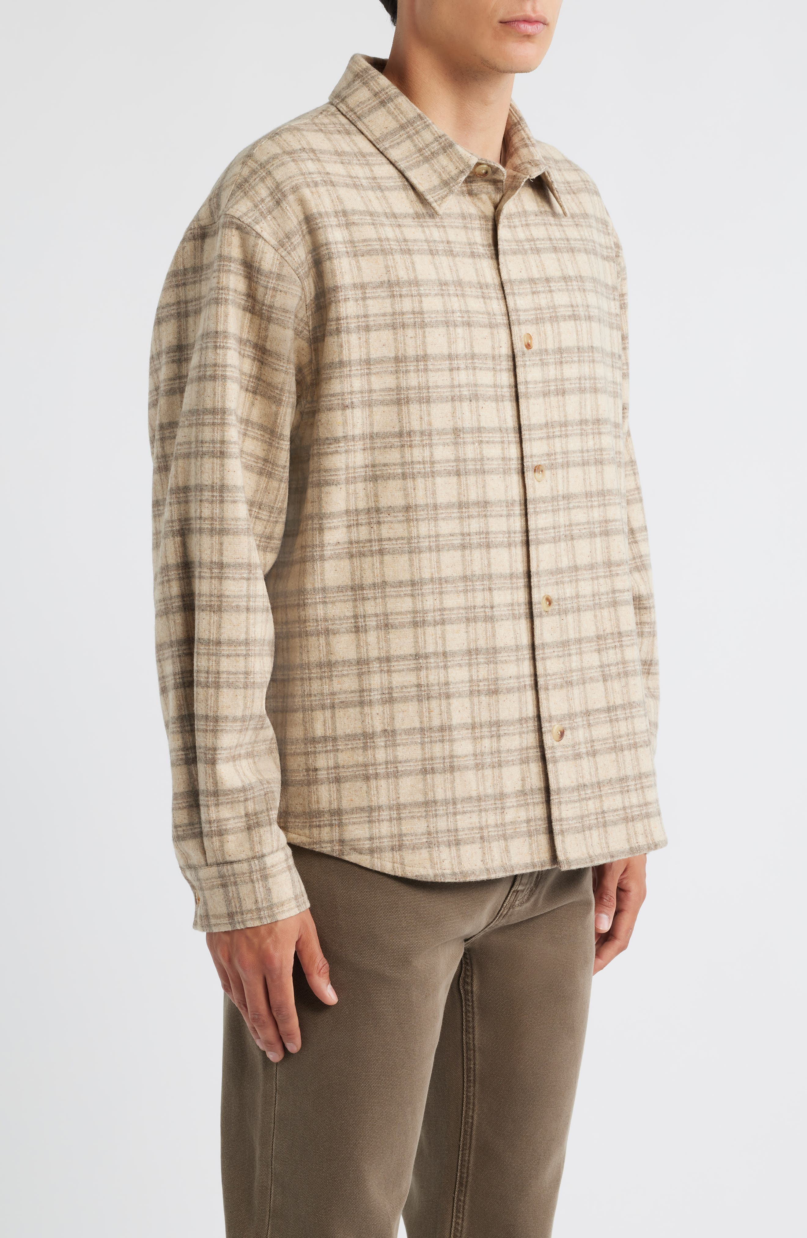 FRAME Plaid Wool Blend Overshirt in Beige Multi at Nordstrom - 4