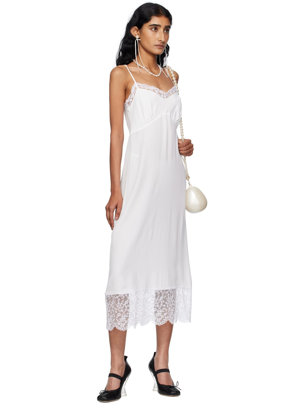 Off-White Deep Lace Trim Slip Midi Dress - 4
