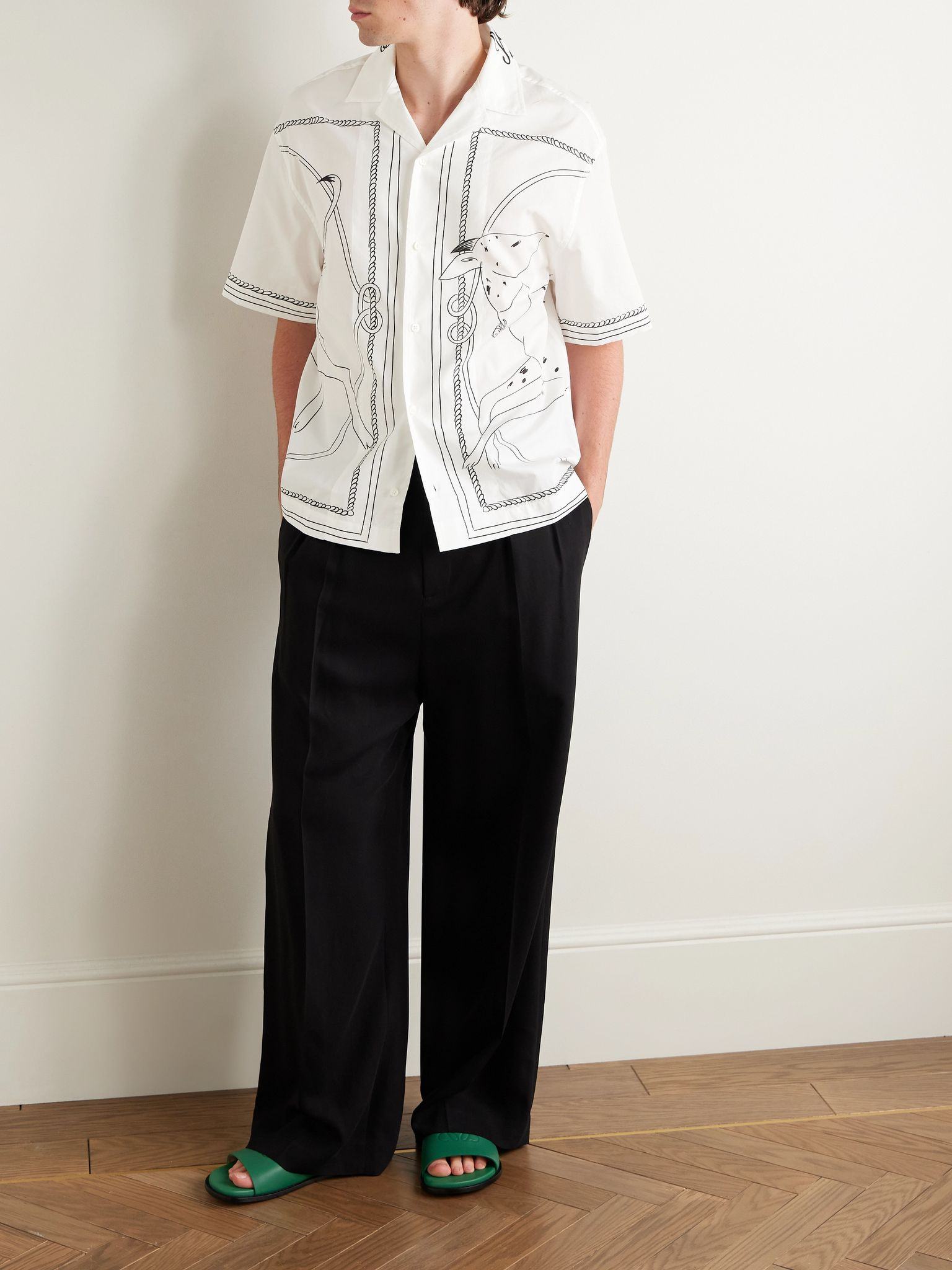 Jean Camp-Collar Printed Cotton-Poplin Shirt White - 2