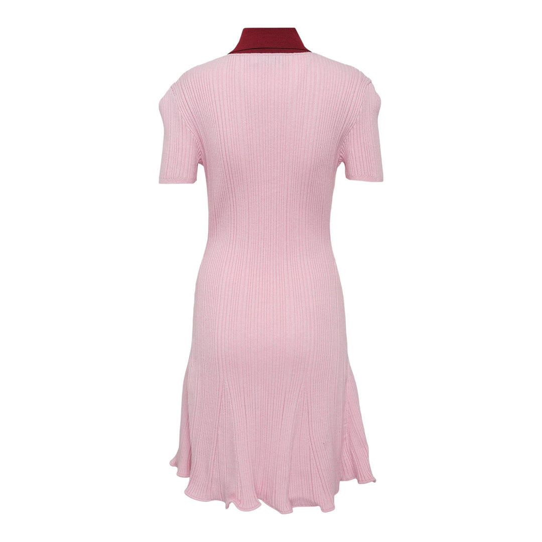 Pink Contrast Collar Knit Mini Dress - 3