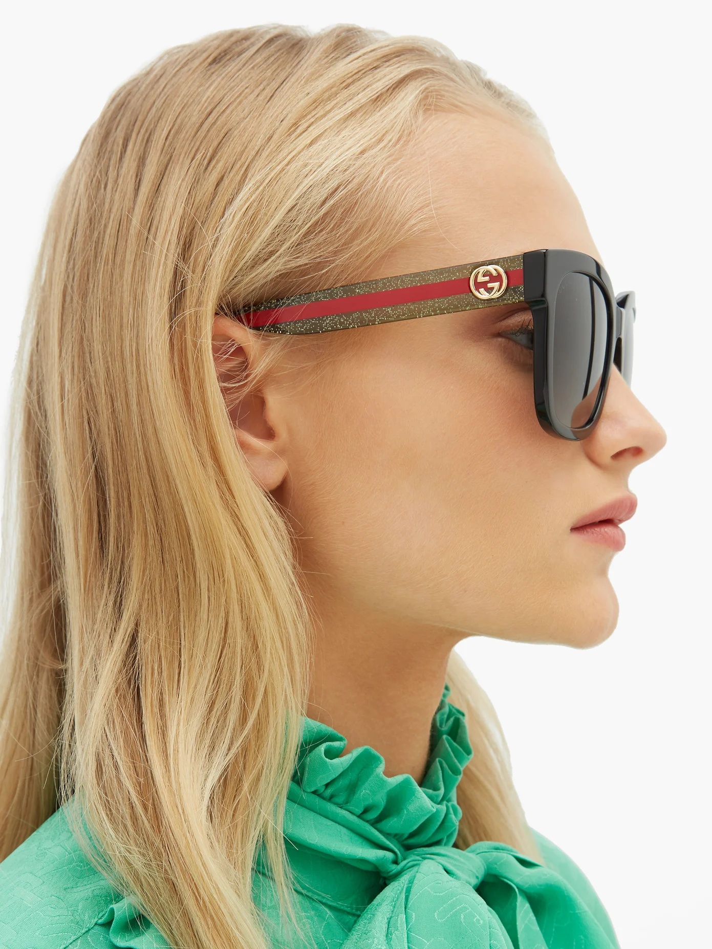 Square Web-stripe glittered-acetate sunglasses - 2