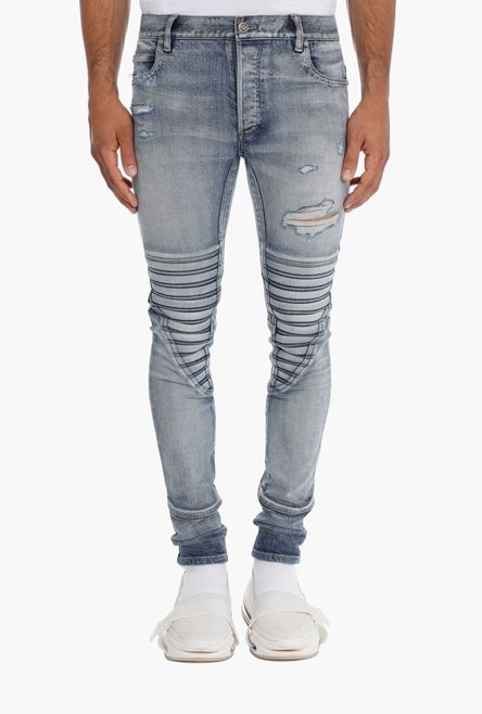 Slim-cut ripped blue cotton jeans - 6