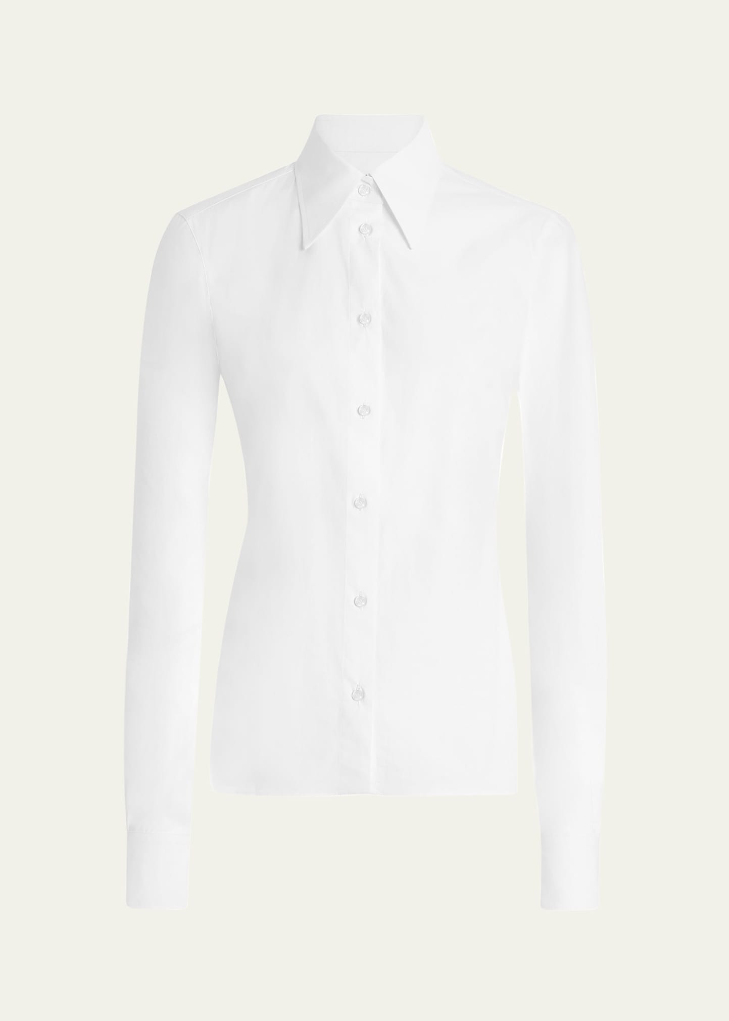 Cotton Poplin Fitted Button-Down Shirt - 1