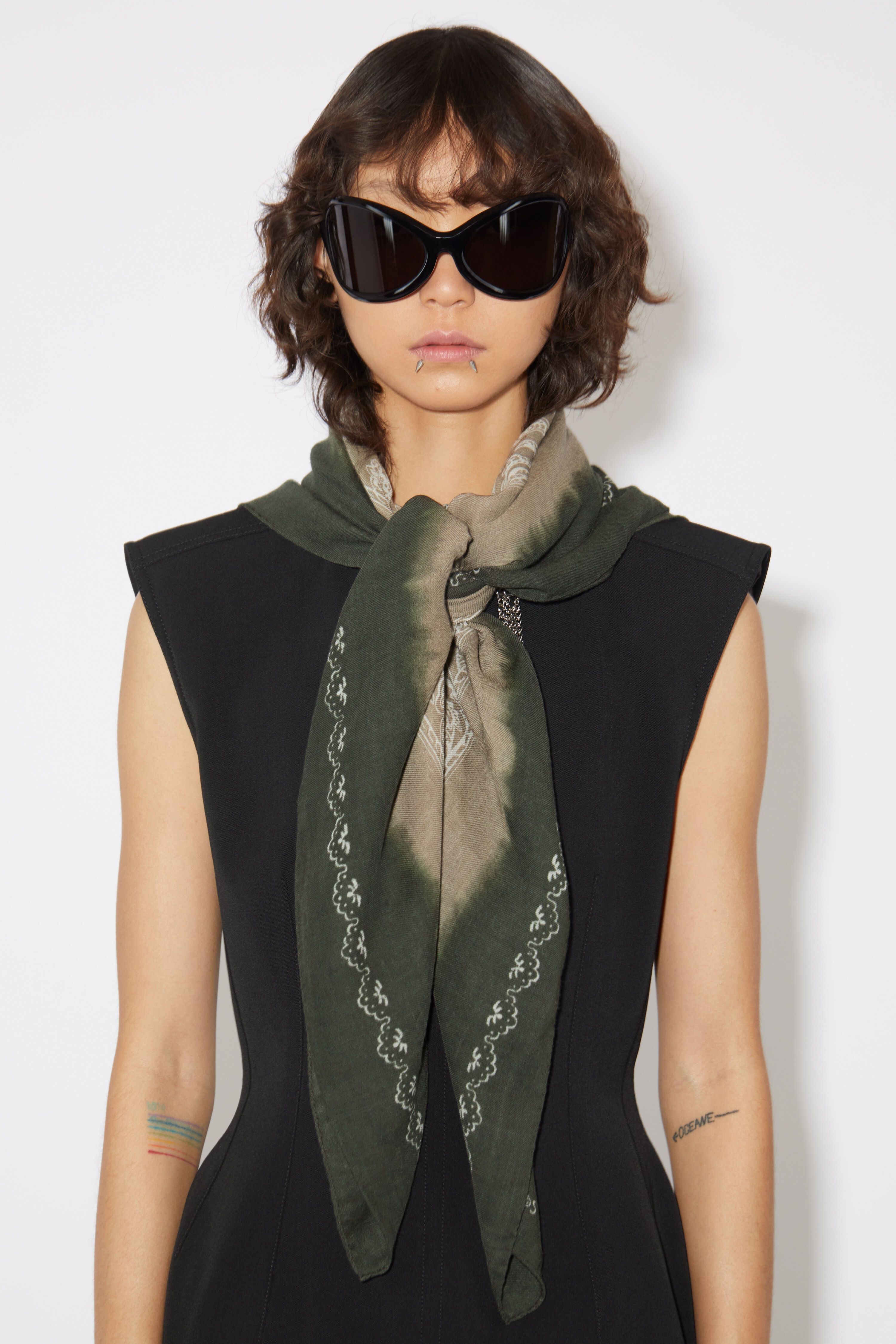Printed scarf - Khaki green/taupe beige - 2