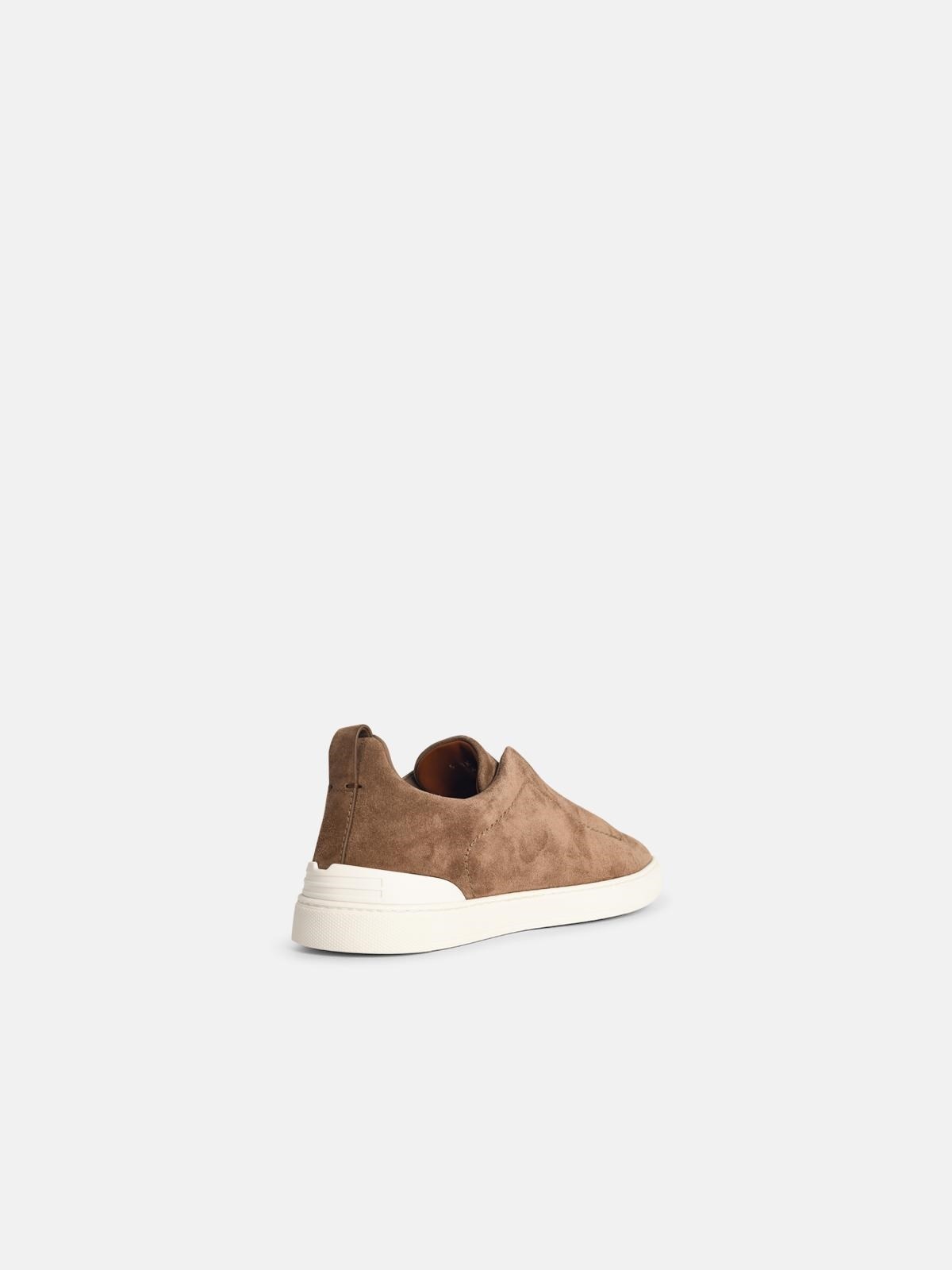 'TRIPLE STITCH' BROWN LEATHER SNEAKERS - 3