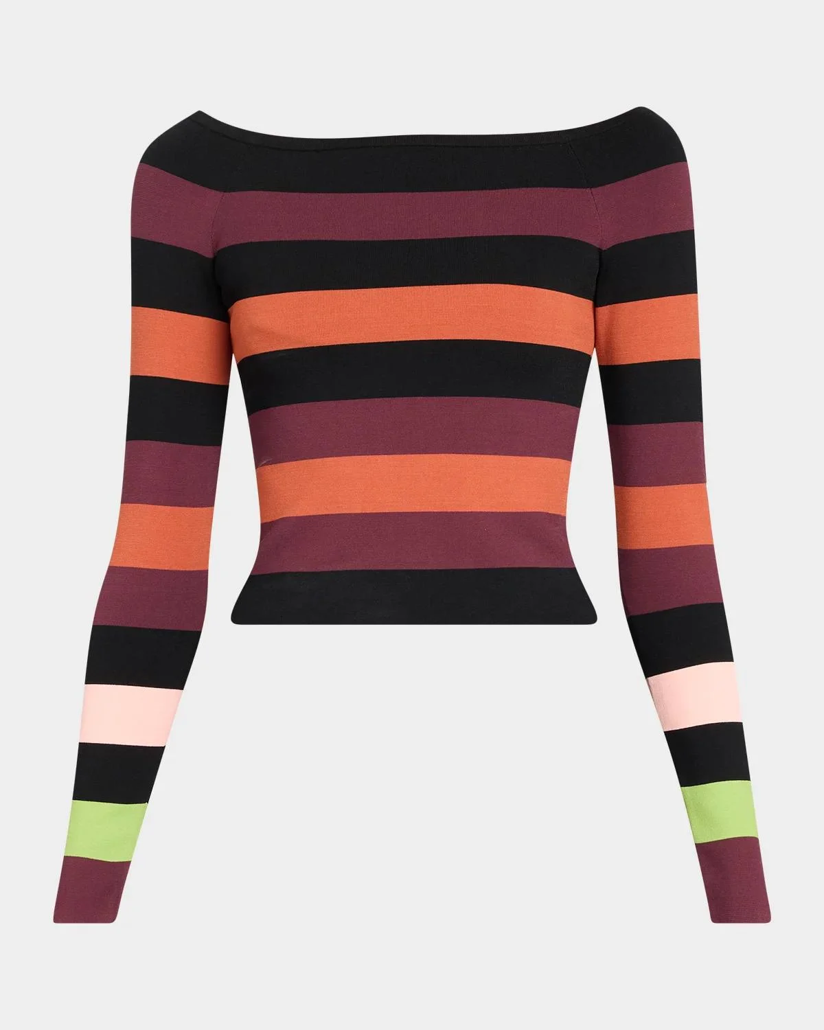 Colorblock Striped Knit Long-Sleeve Boat-Neck Top - 1