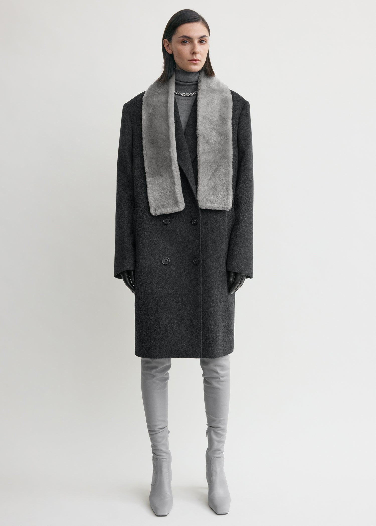 Shearling tuxedo scarf grey - 3