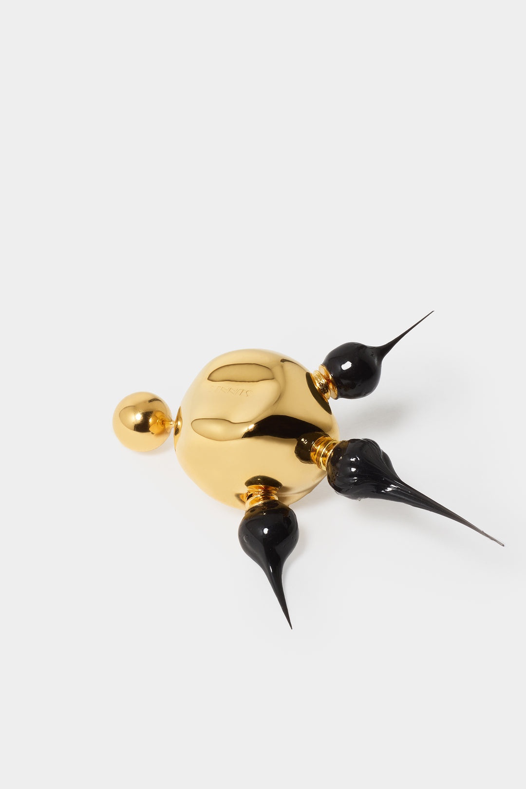 SPIKE RUBBERIZED ROUND EARRINGS / gold / black - 4