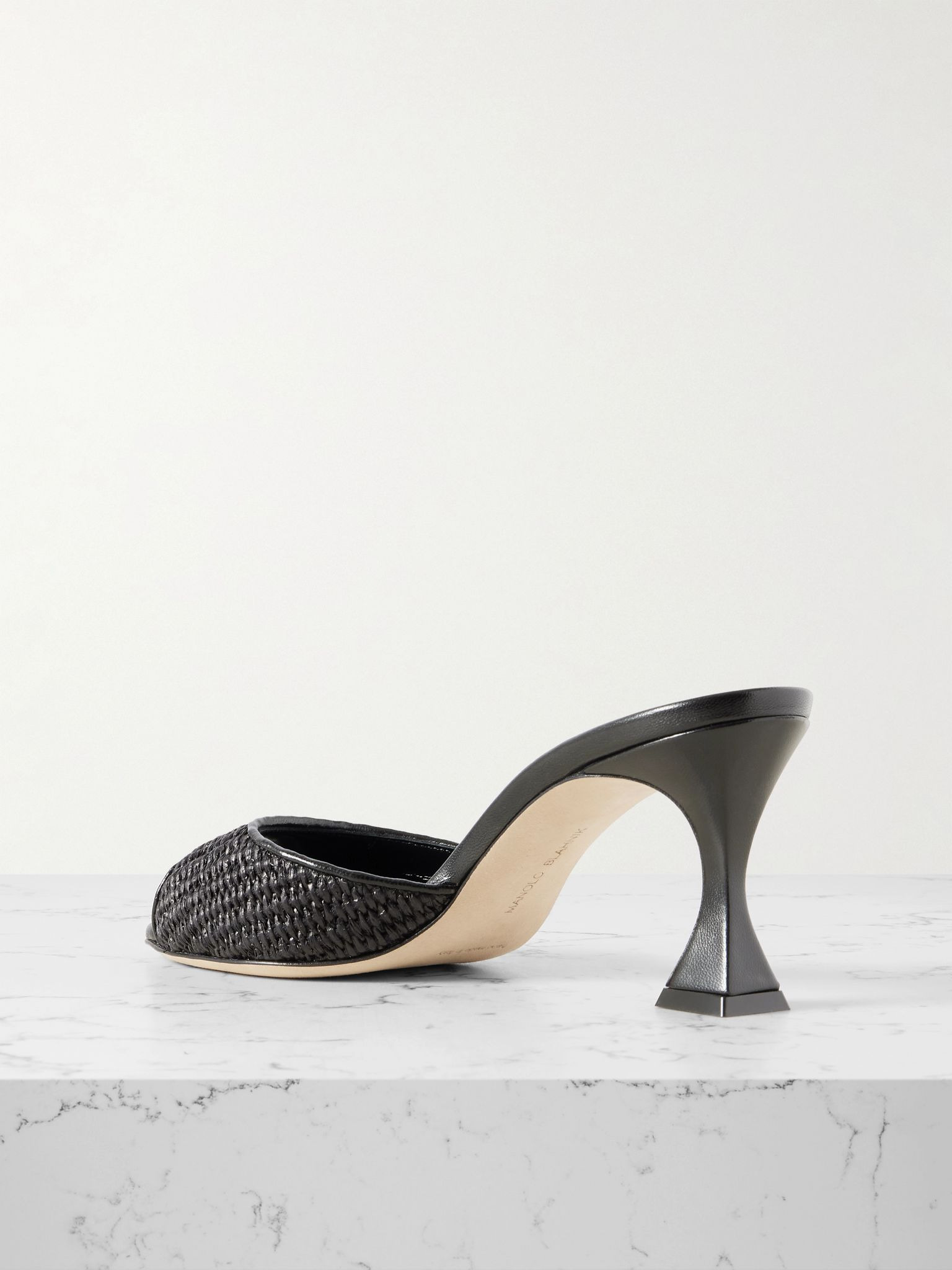 Jadara 70 leather-trimmed raffia mules Black - 3