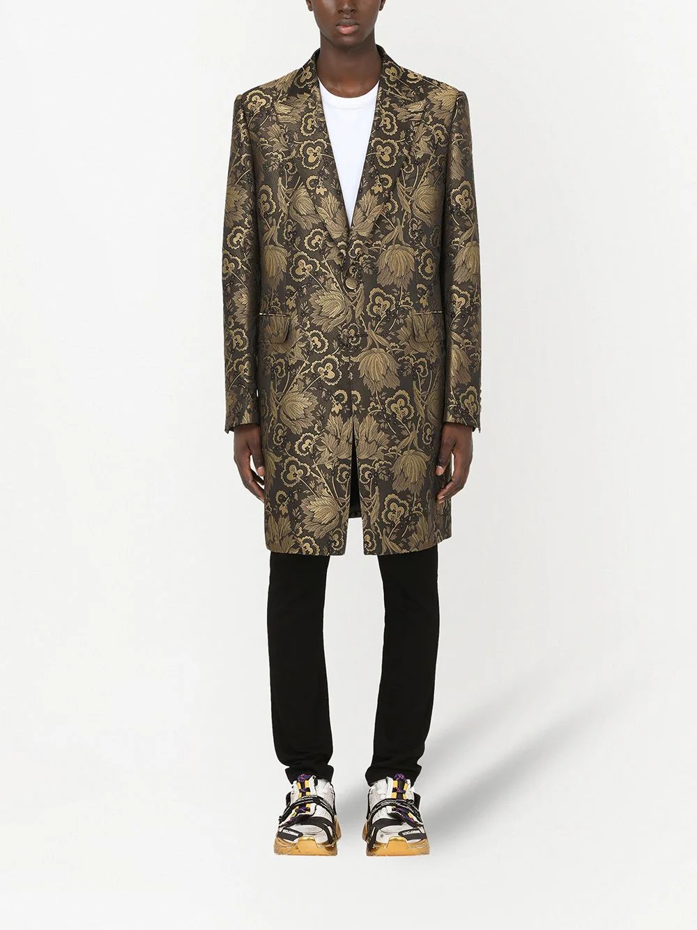 jacquard single-breasted coat - 3