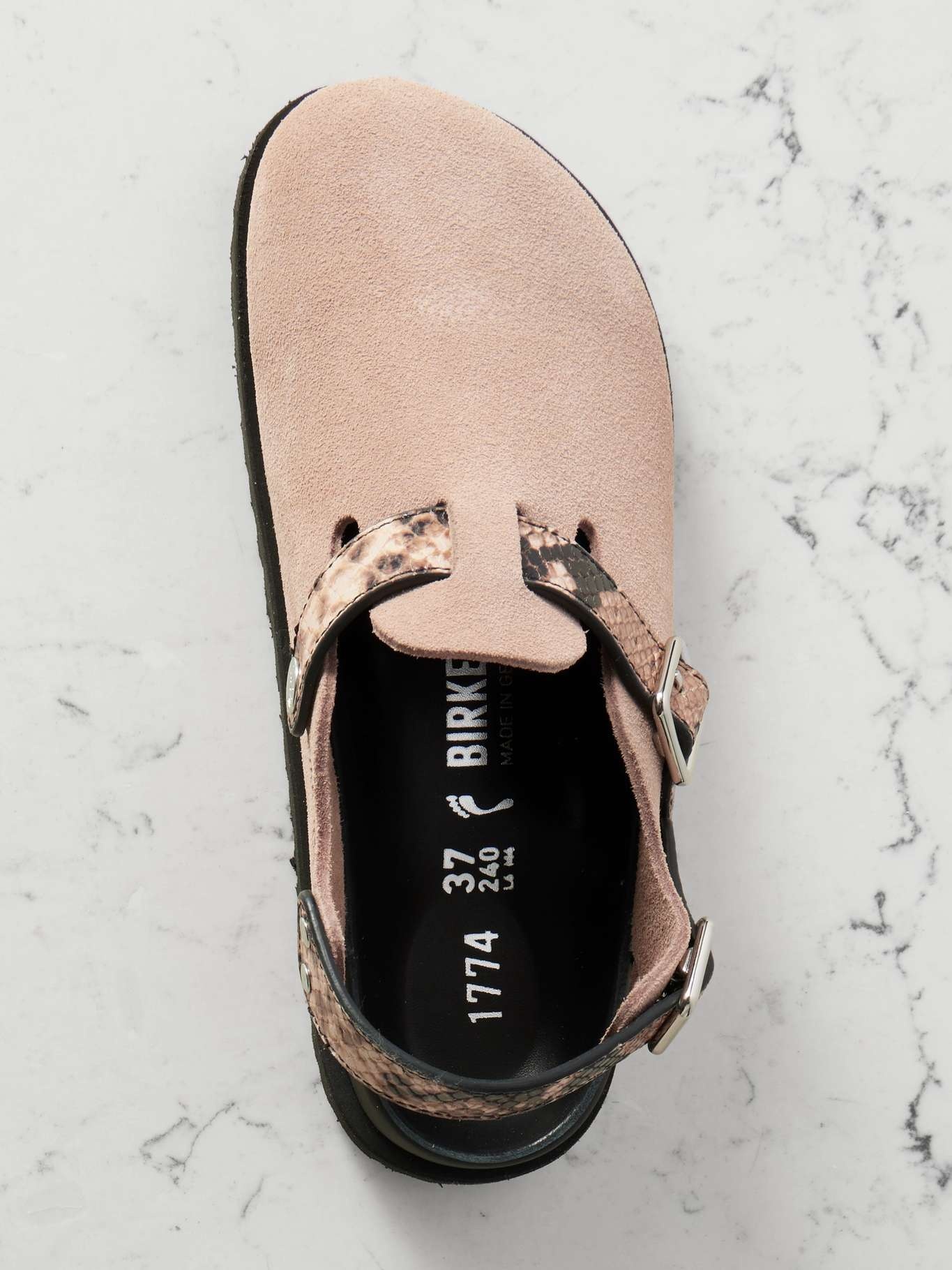 Tokio Cazador snake-effect leather-trimmed suede clogs Beige - 5