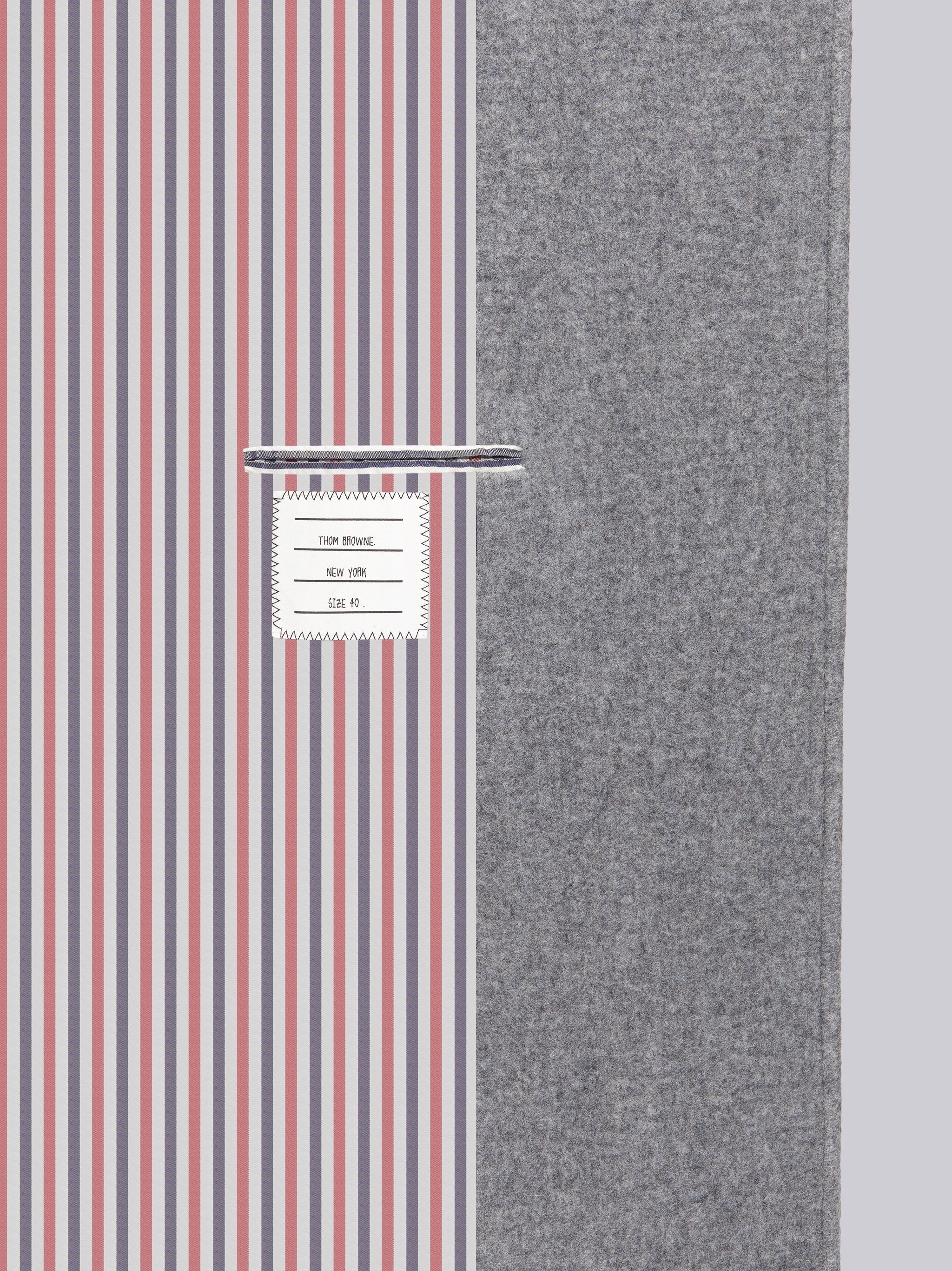 Medium Grey Felted Wool Cashmere Engineered Stripe Duffle Coat - 6