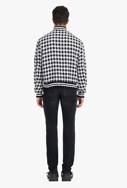 White and black houndstooth cotton bomber jacket - 3