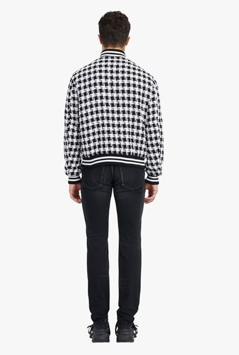 White and black houndstooth cotton bomber jacket 3