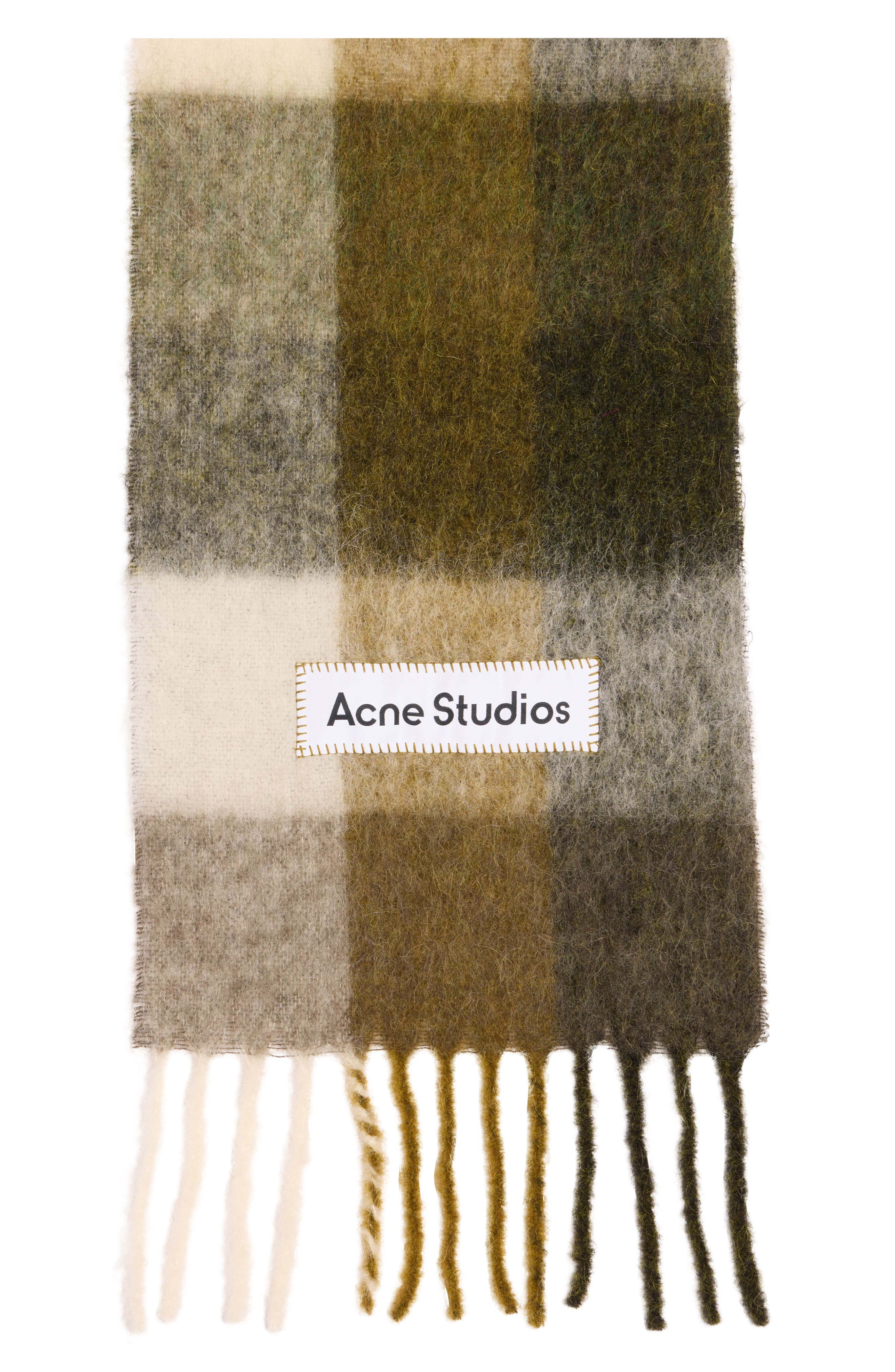 Acne Studios Vally Plaid Alpaca, Wool & Mohair Blend Scarf in Taupe/Green/Black at Nordstrom - 4