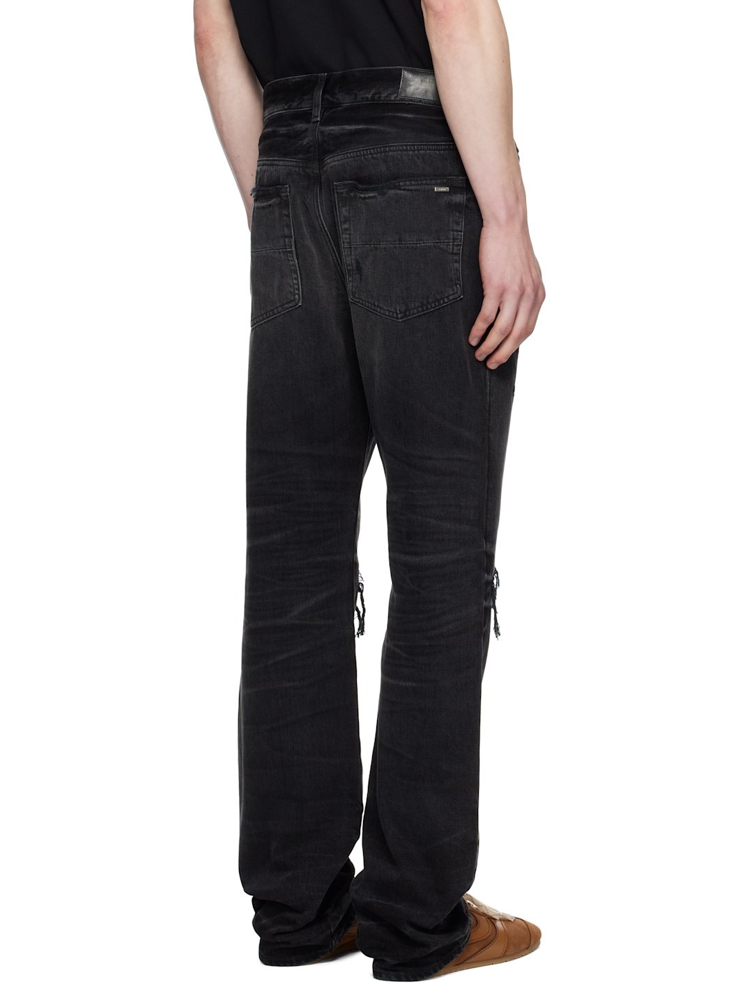 Black Leather Straight MX1 Jeans - 3