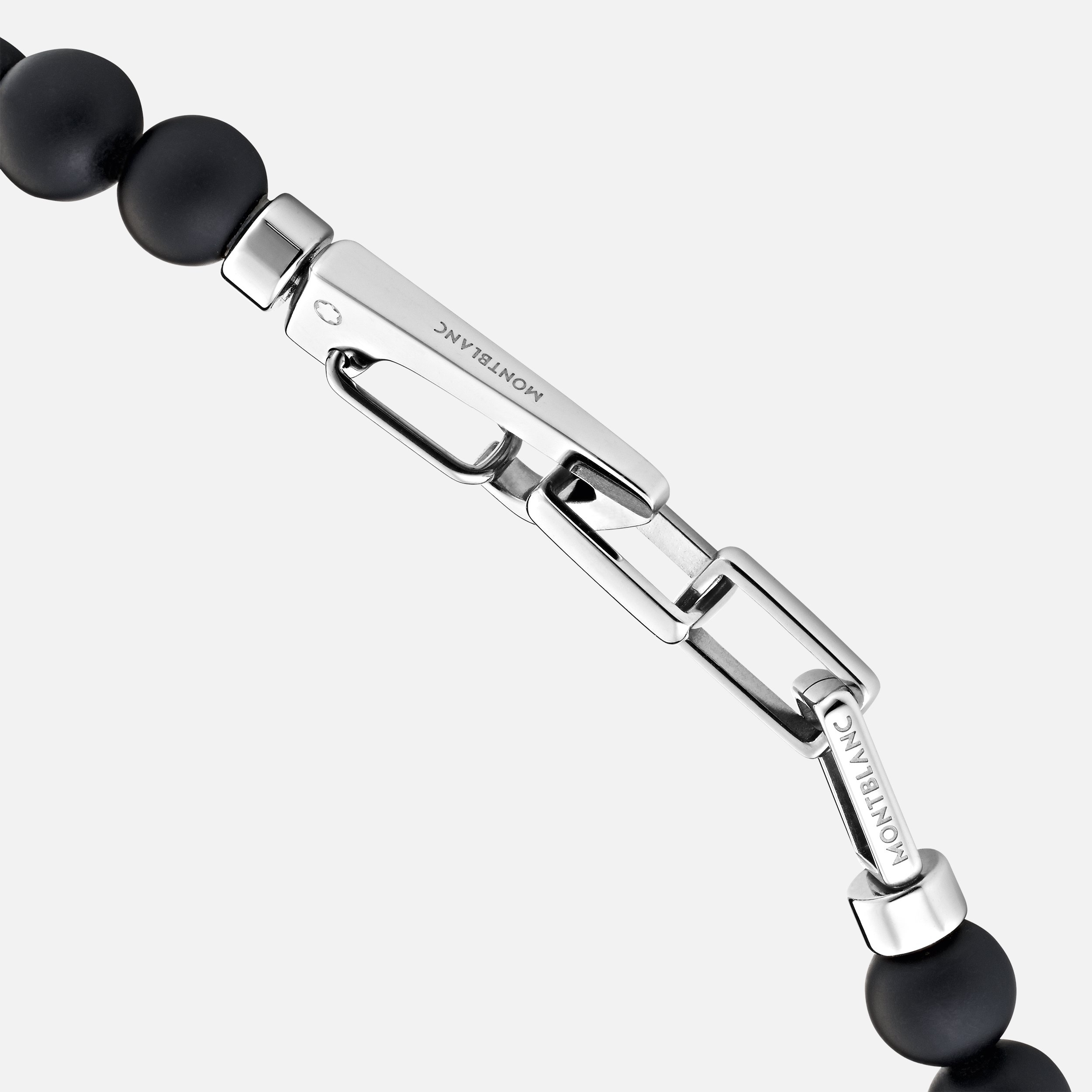Onyx-bead bracelet with carabiner closure in stainless steel - 2
