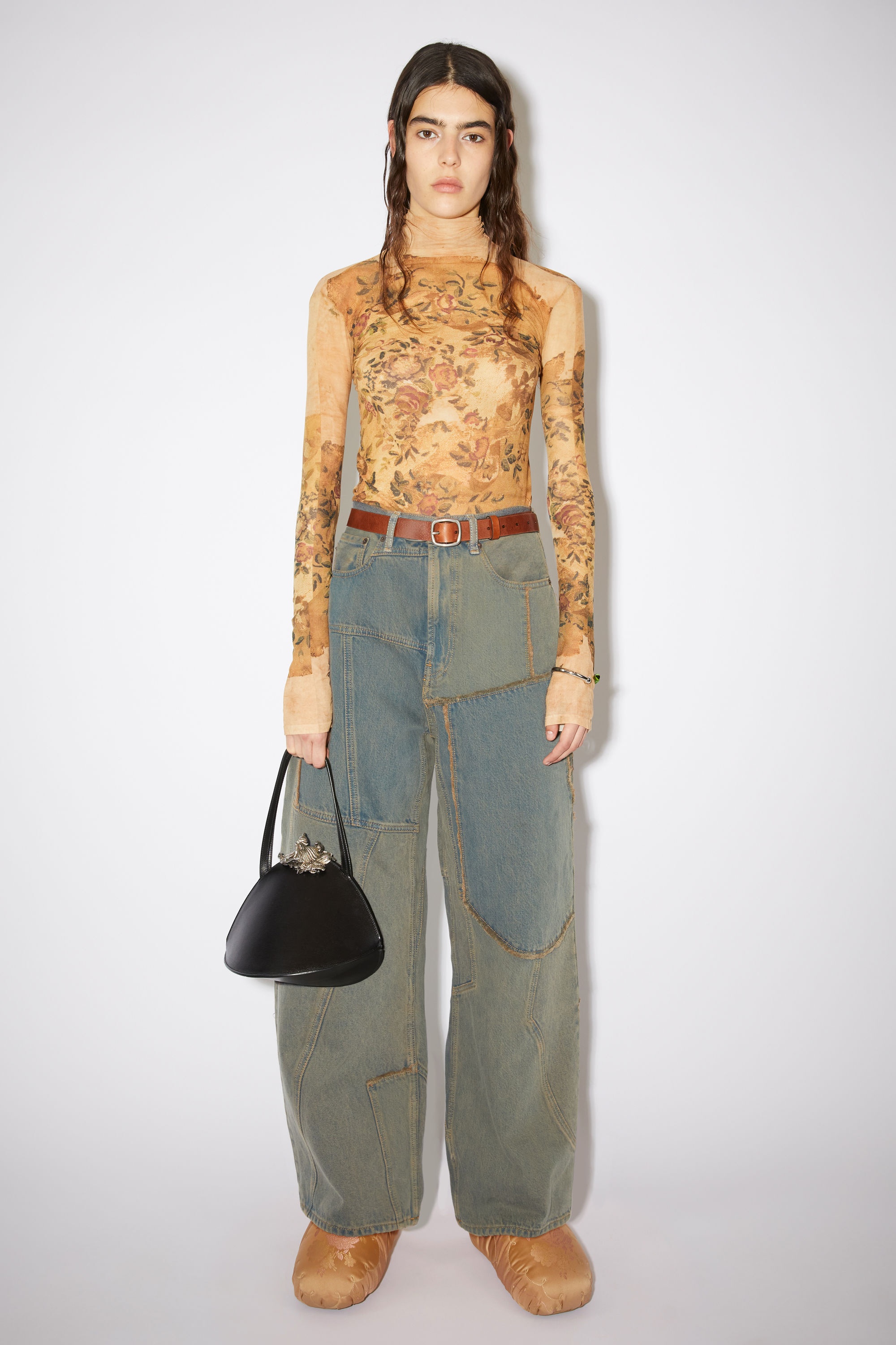 Patchwork wide fit jeans - Dark brown/beige - 2