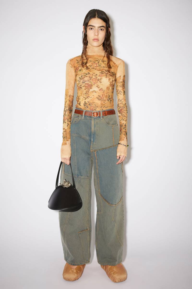 Patchwork wide fit jeans - Dark brown/beige 2