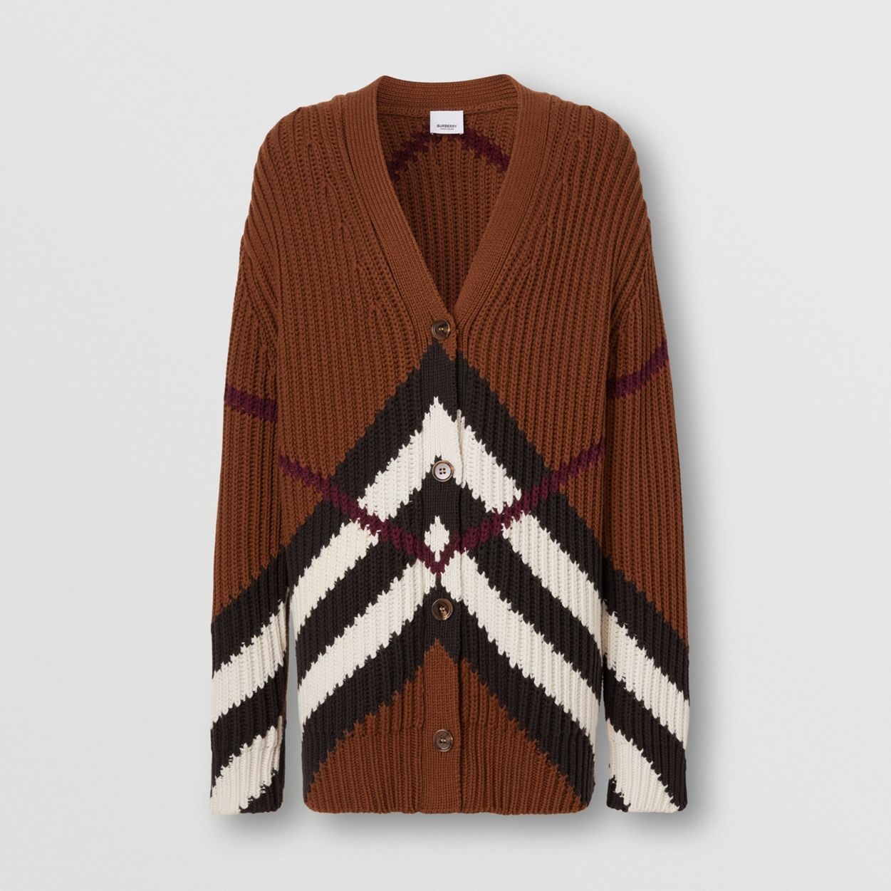 Chevron Check Cashmere Cotton Cardigan - 1