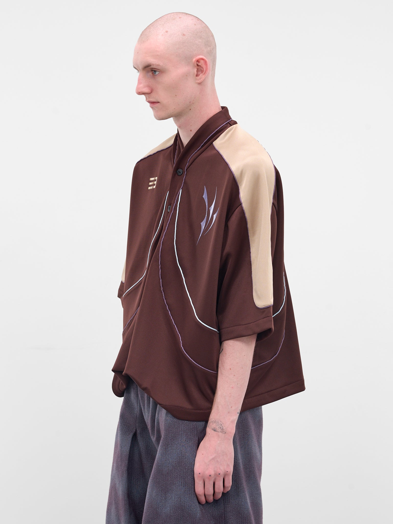 Brown Contrast Mesh Shirt - 2