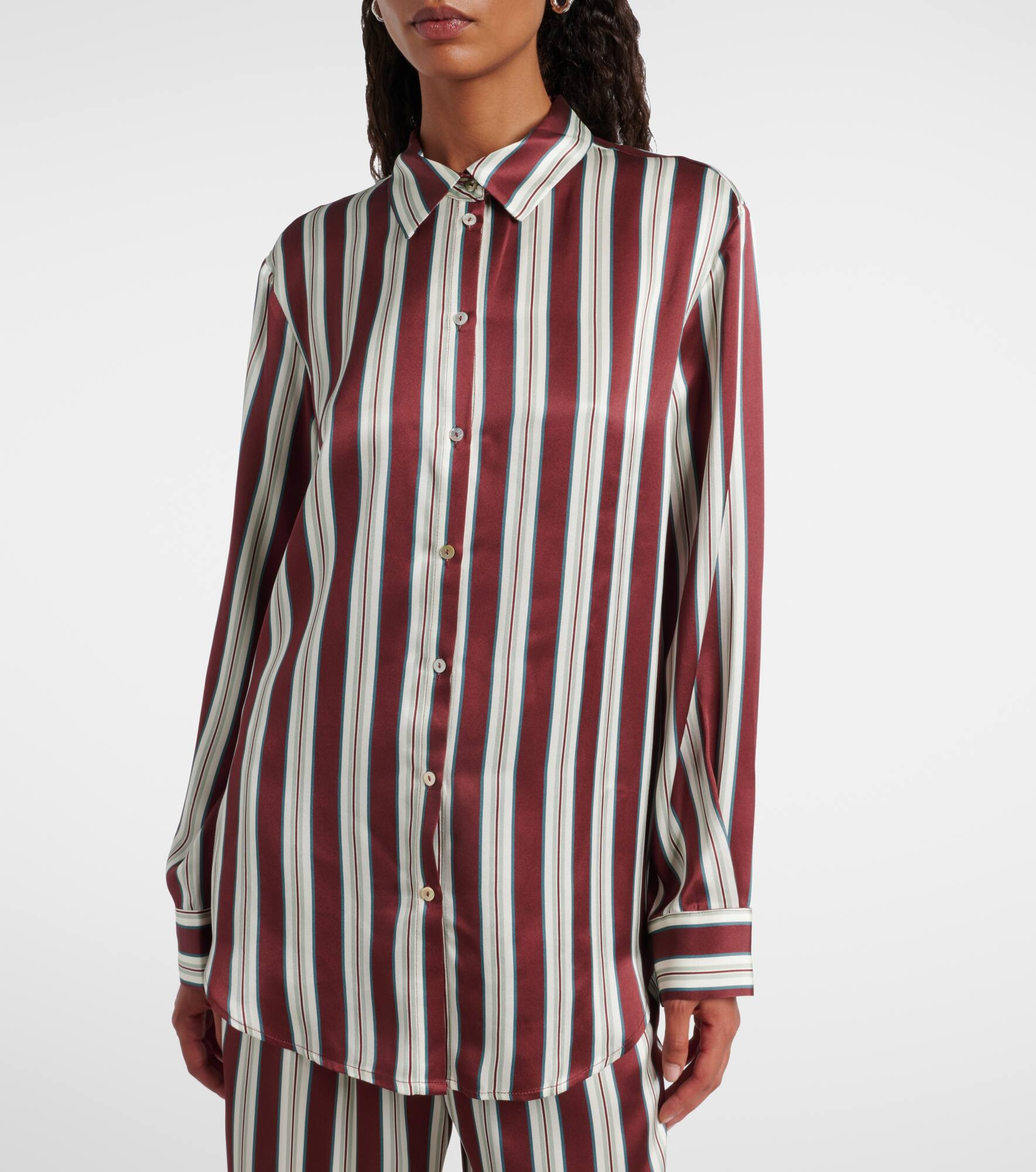 Striped silk satin pajama shirt - 6