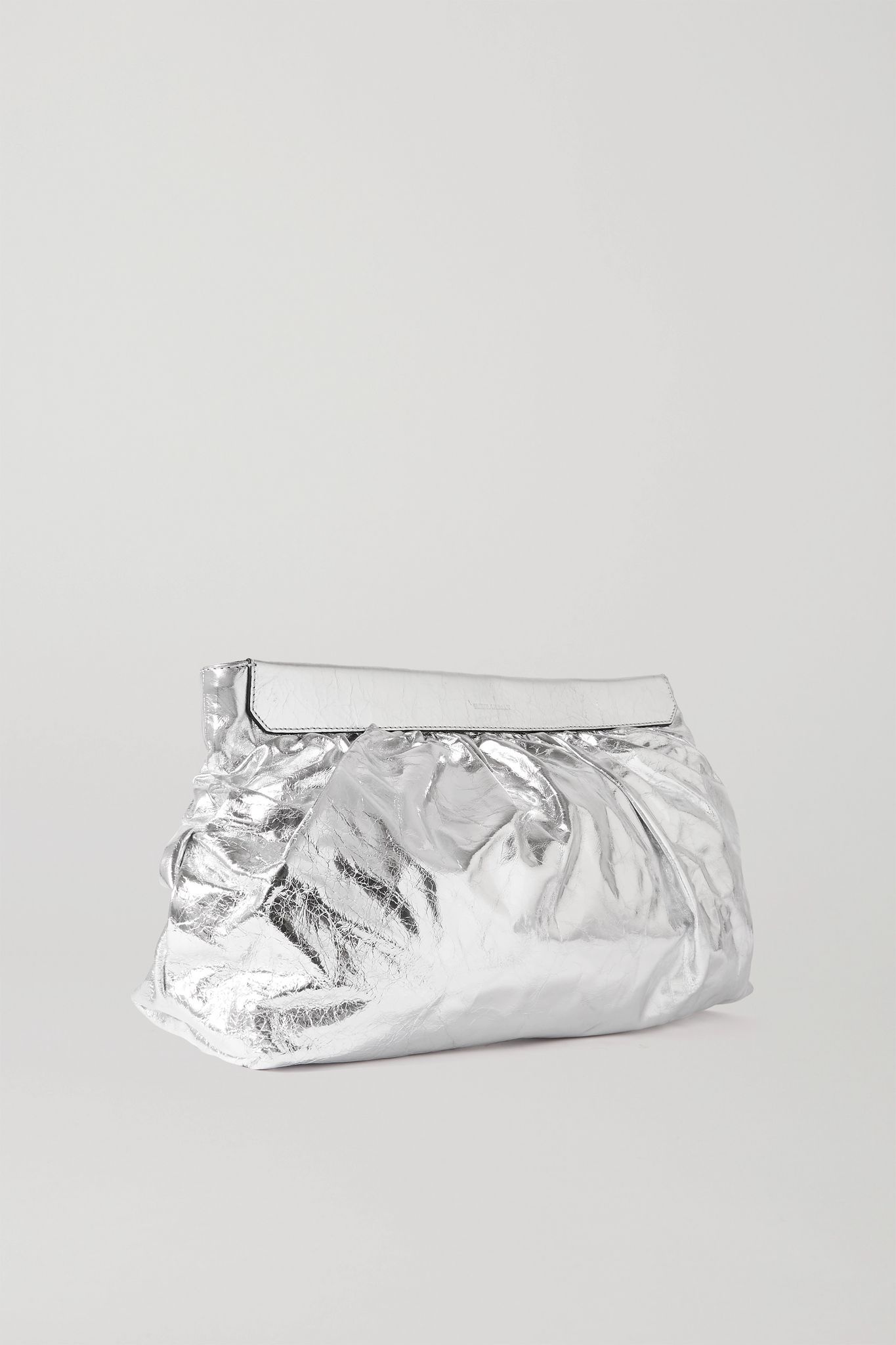 Luzel large studded metallic crinkled-leather clutch - 3