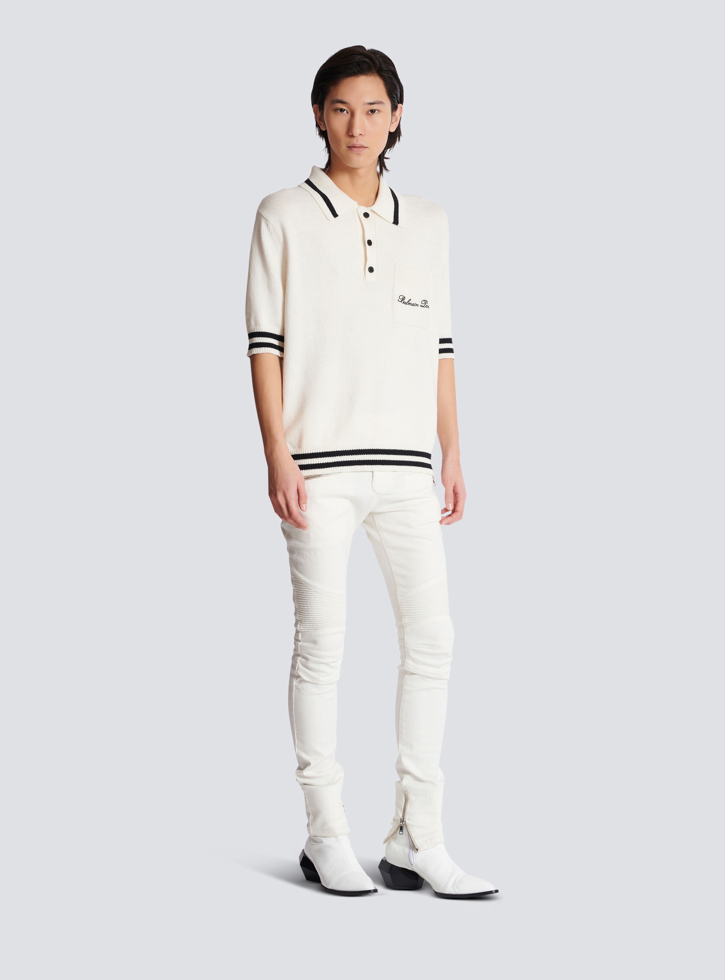 Wool polo shirt with Balmain Signature embroidery - 3
