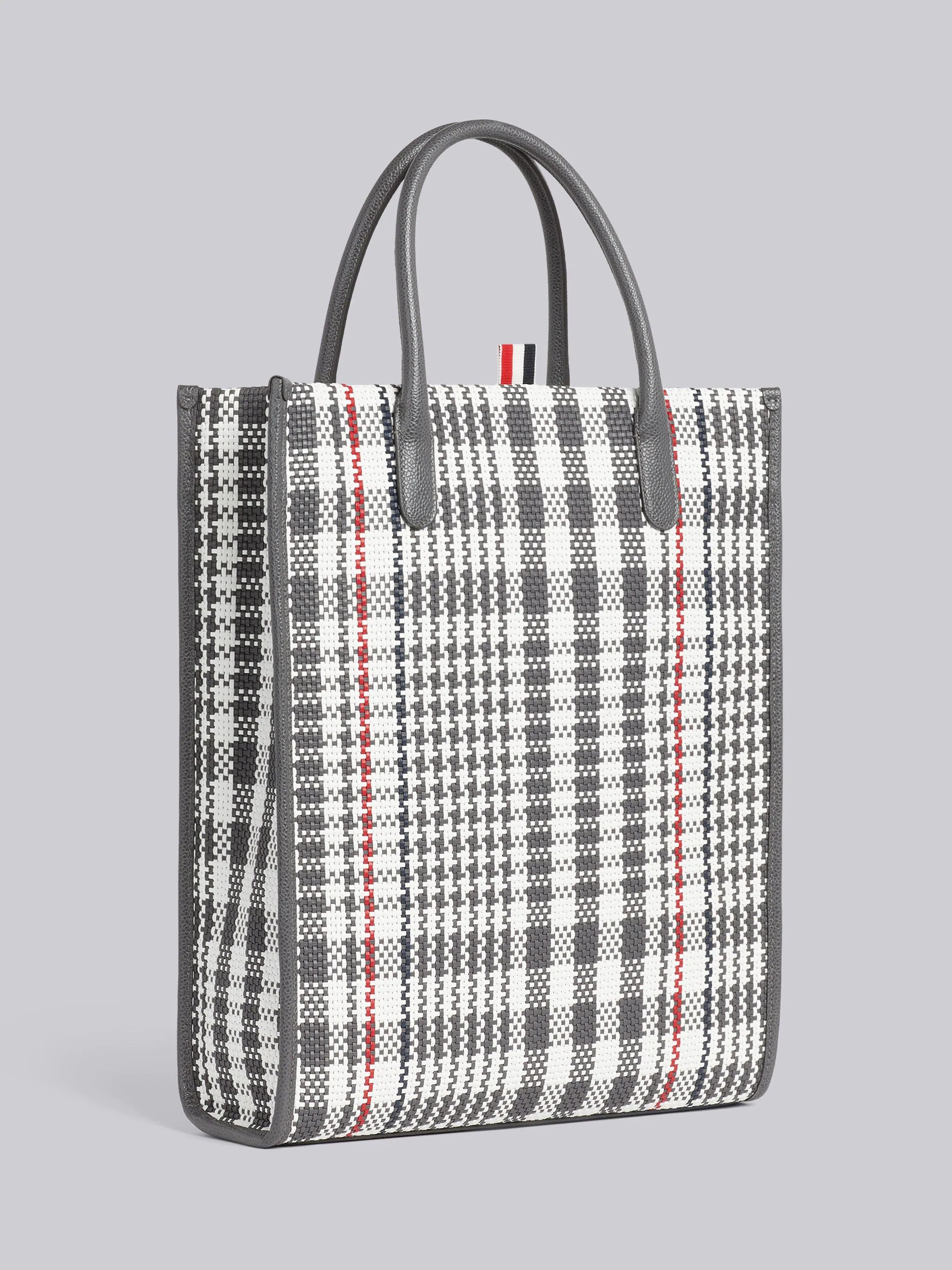 Dark Grey Calf Check Weaving Leather Frame Vertical Tote - 3