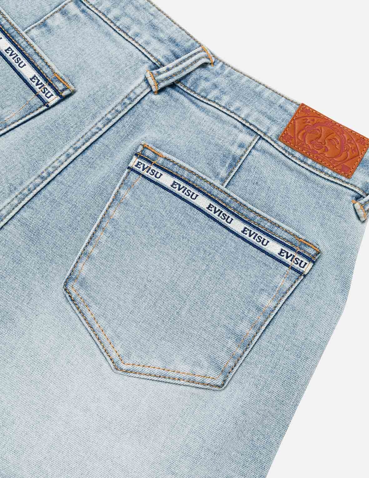 Kamon and Logo Embroidery Regular Fit Denim Skorts - 6