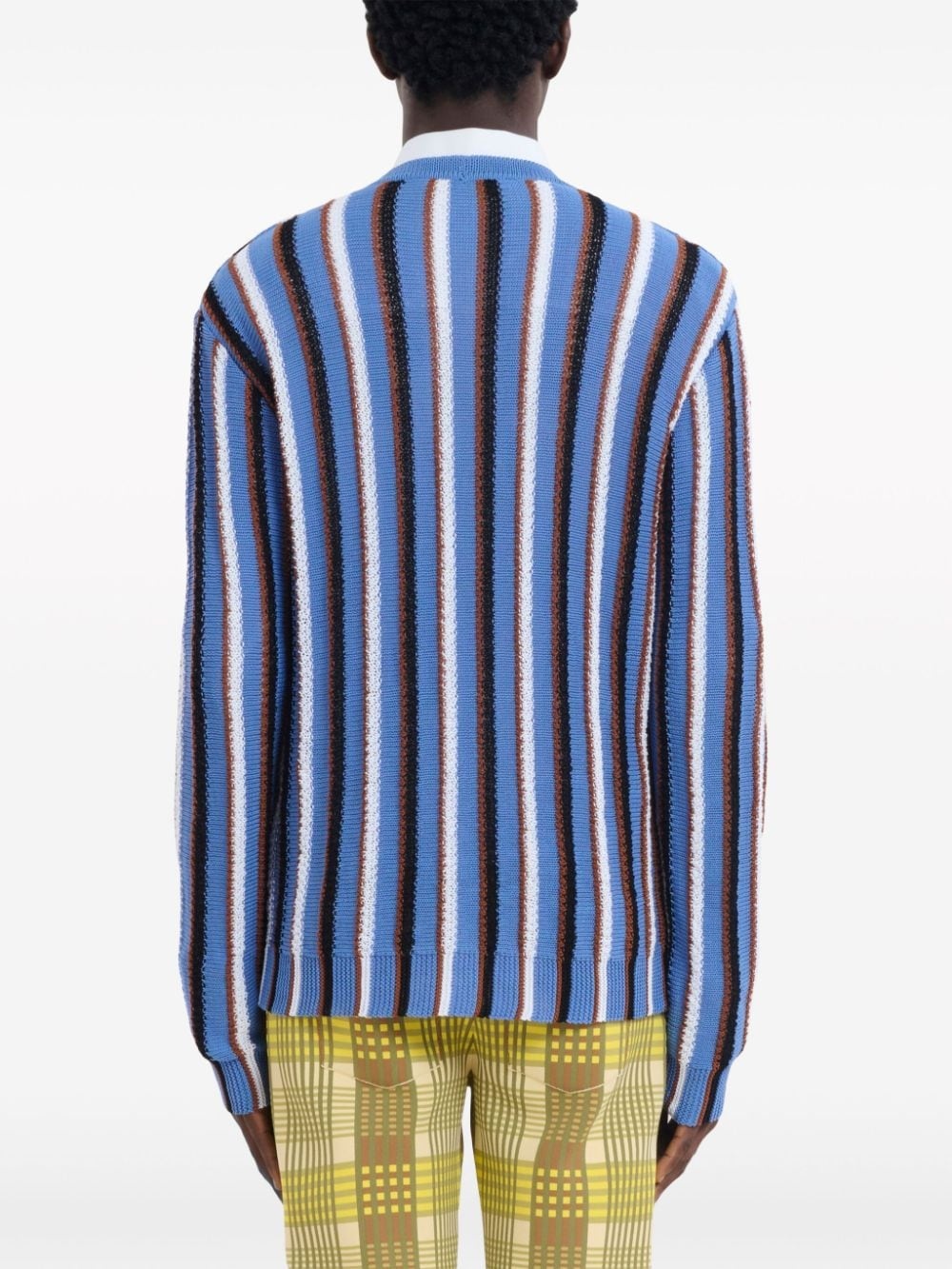 stripe-pattern V-neck cotton cardigan - 4