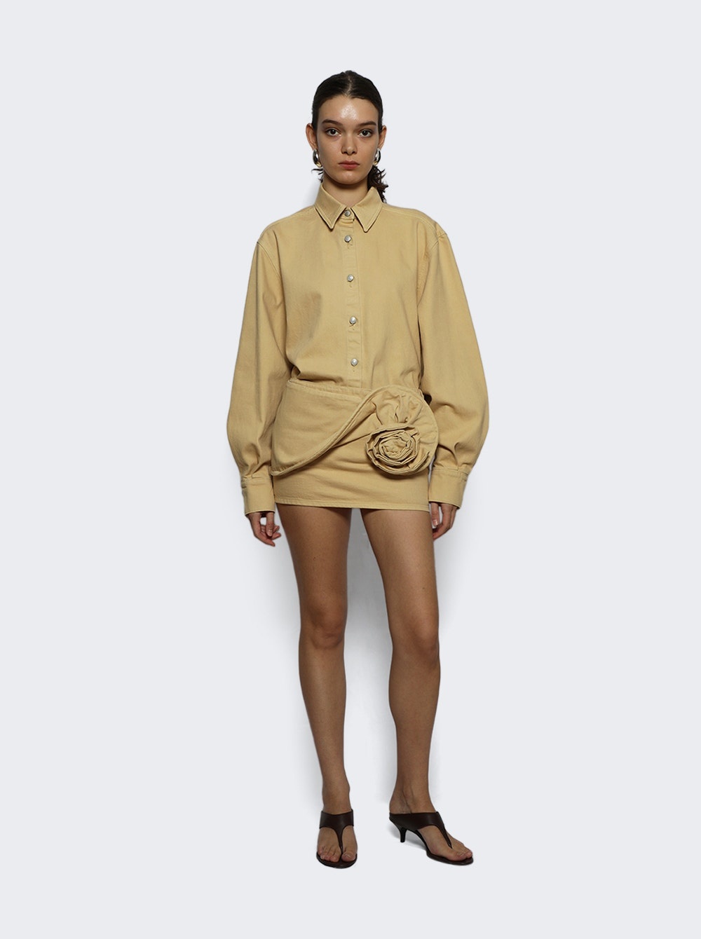 Long Sleeve Denim Shirt Beige - 5