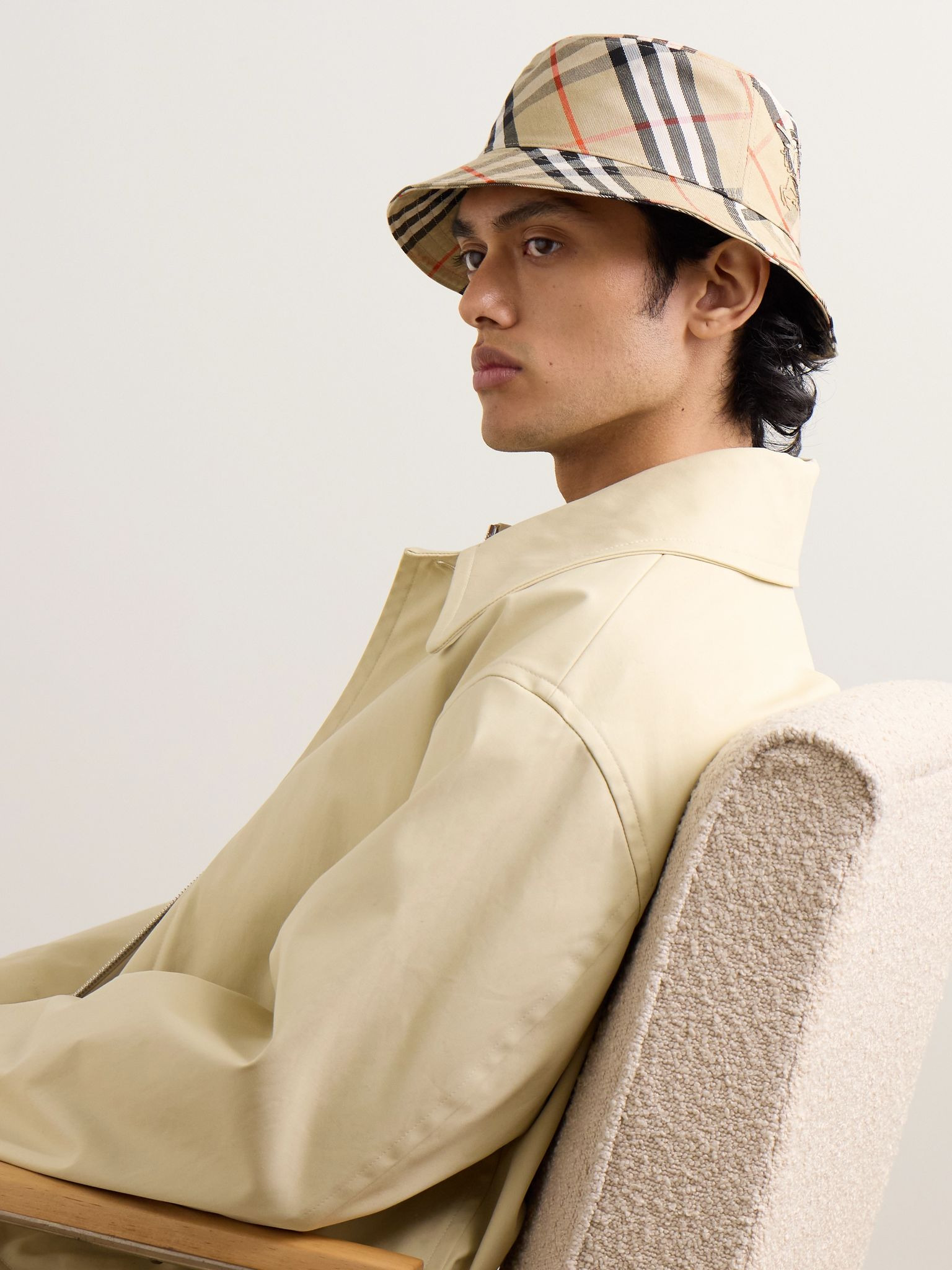Logo-Appliquéd Checked Twill Bucket Hat Brown - 2