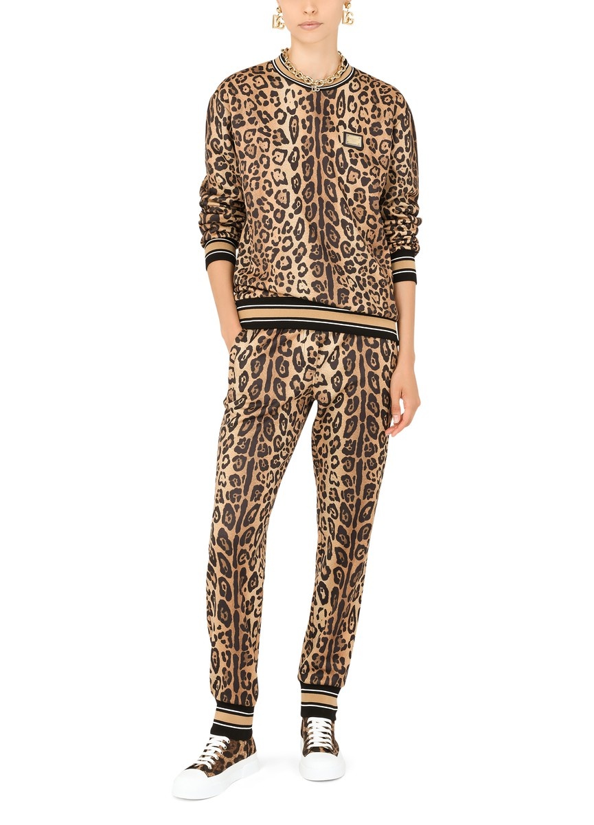 Jersey jogging pants with leopard print - 5