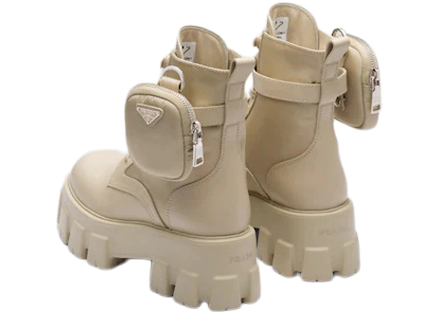 Prada Monolith 55mm Pouch Ankle Boots Desert Beige Leather - 4
