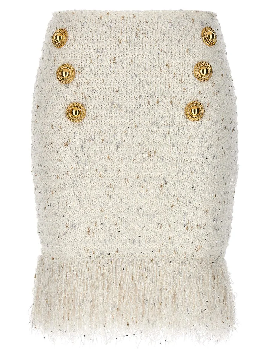BALMAIN 'FRINGED TWEED' SKIRT - 1