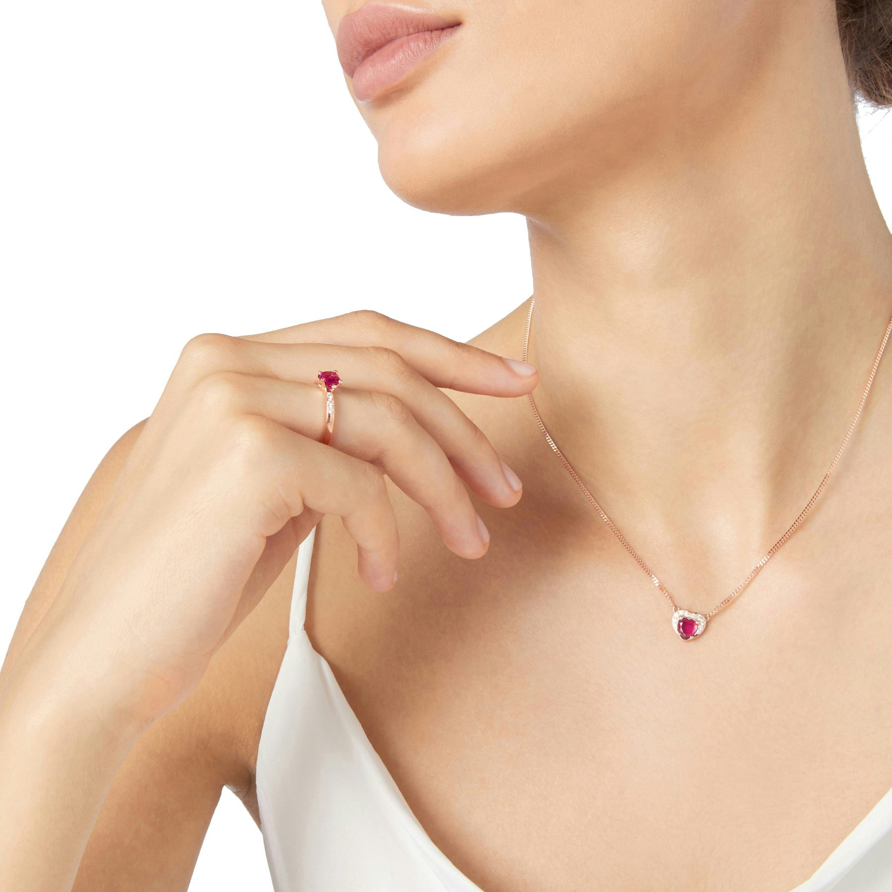 ROSE GOLD, SYNTHETIC RUBY & DIAMOND HEART RING - 4