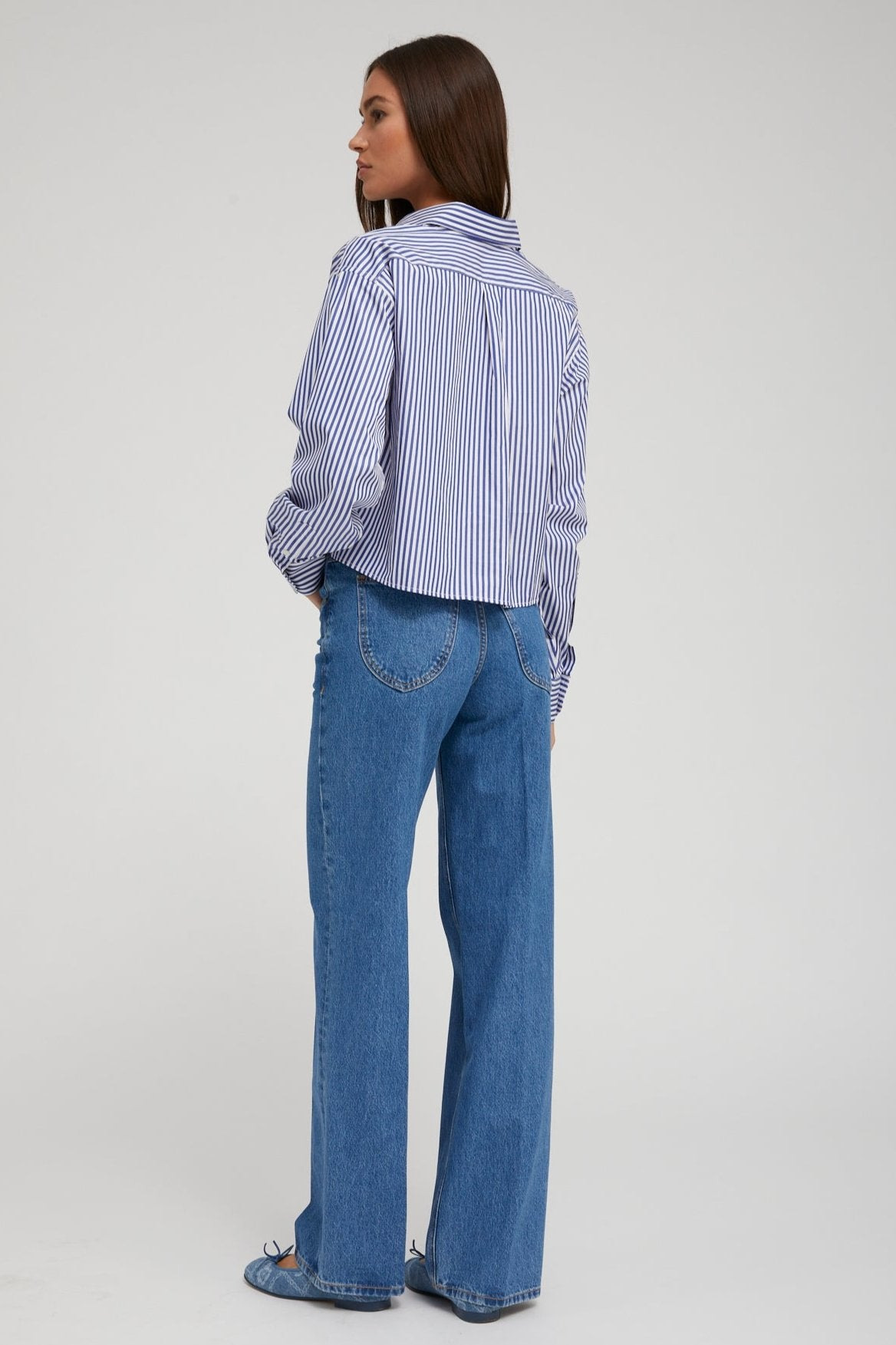 ROYAL BLUE STRIPED CROPPED BUTTON DOWN - 9