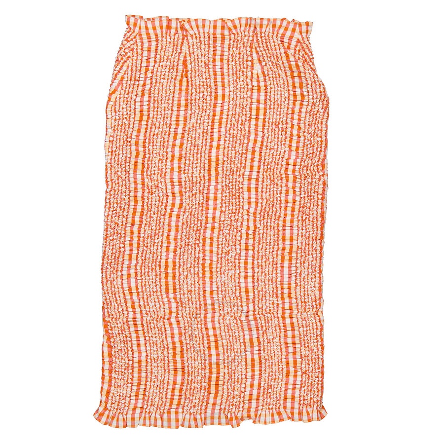 Kenzo Ladies Medium Orange Check Ruched Midi Skirt - 2