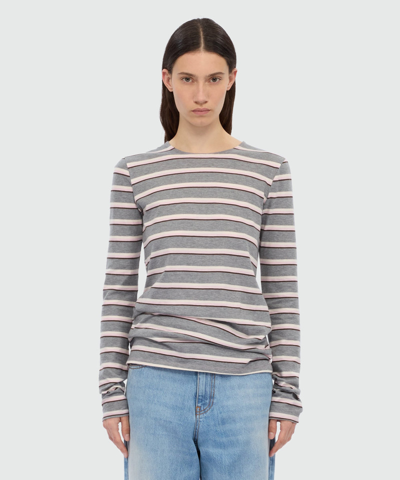 MSGM Grey horizontal striped jersey T-shirt. outlook