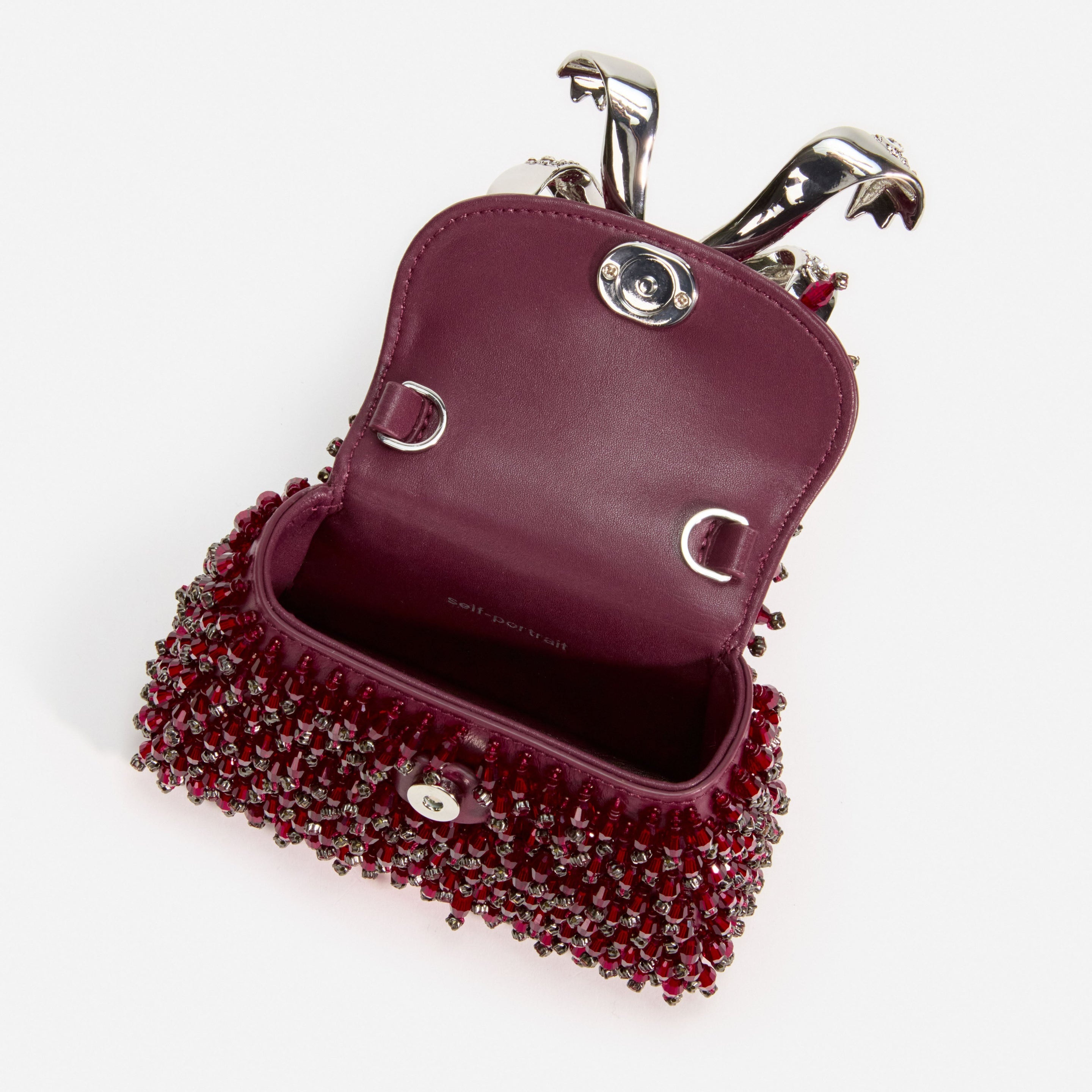 Burgundy Embellished Micro Bow Bag - 5