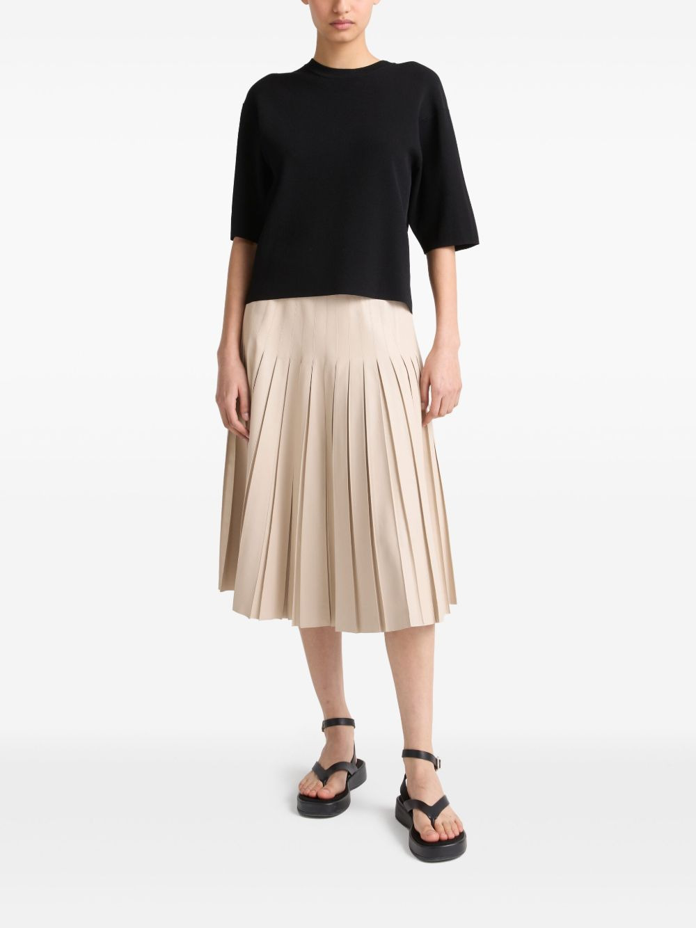pleated leather midi skirt - 2