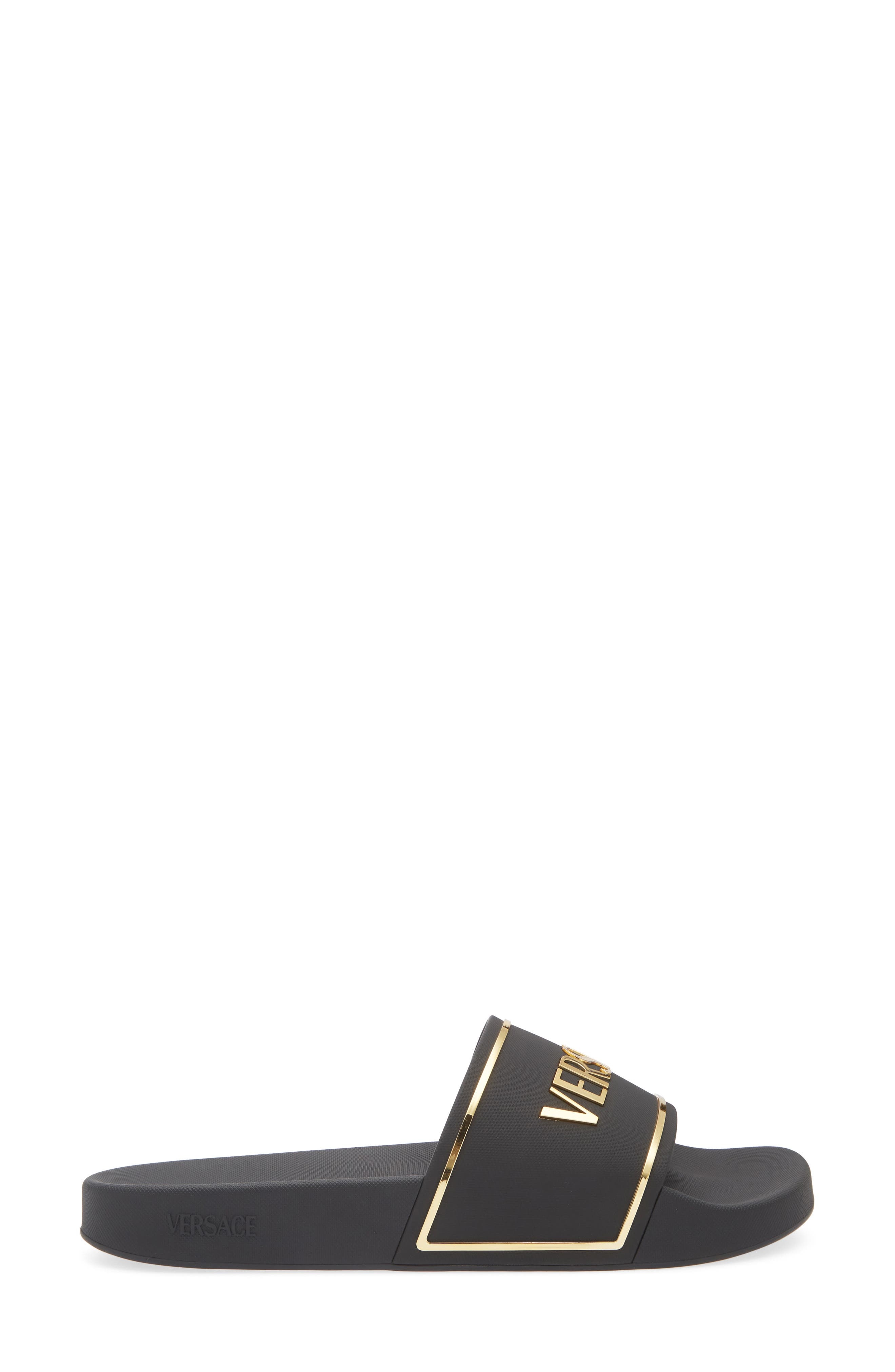 Versace Logo Pool Slide in Black Gold at Nordstrom - 3