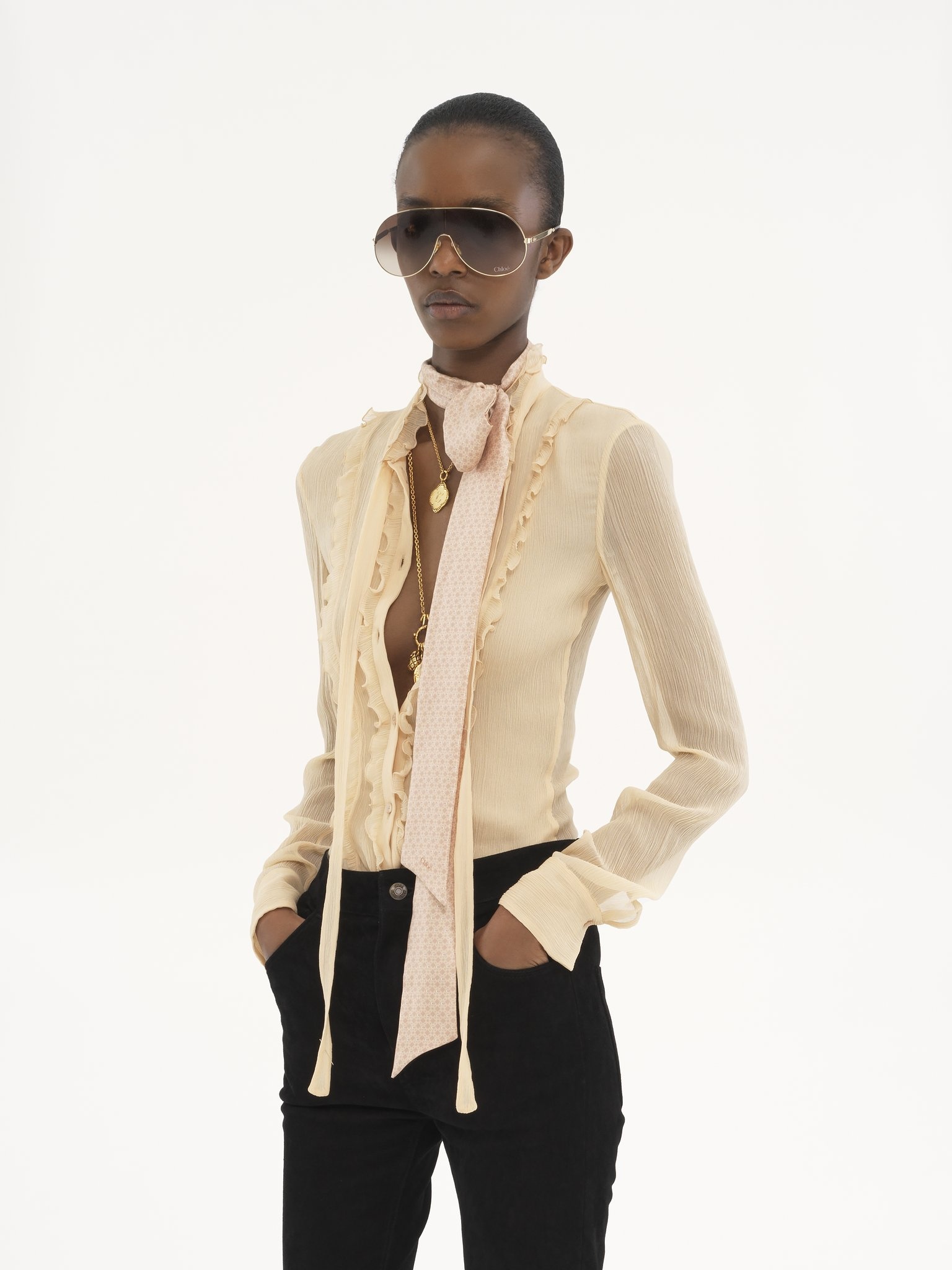 RUFFLED FITTED BLOUSE IN SILK CRÊPON - 4