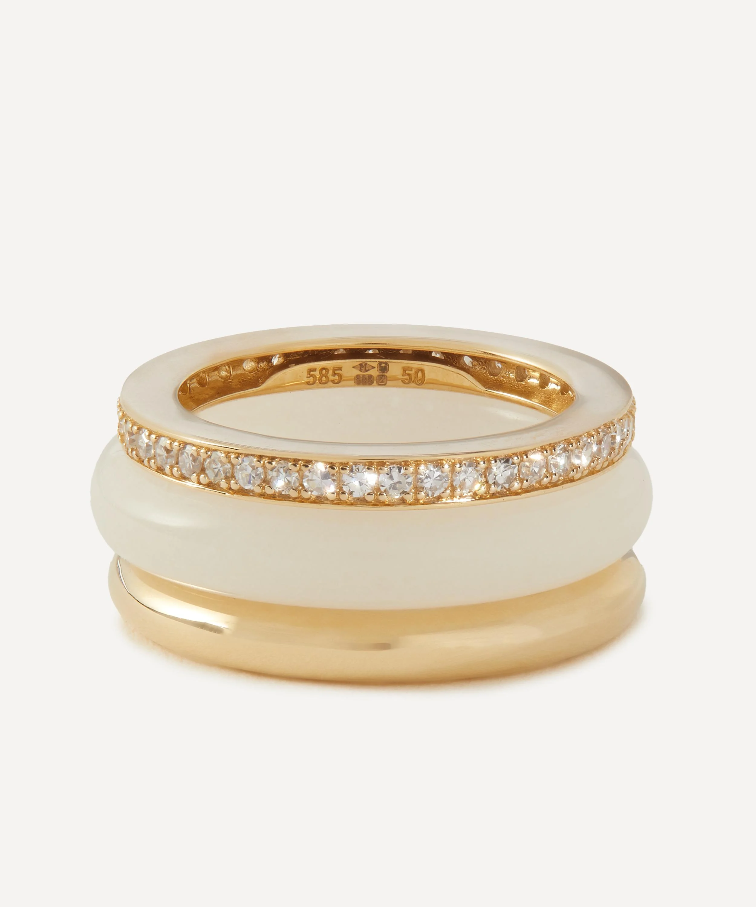 14ct Gold Slim Classic Trilogy Stack White Jasper Ring - 1