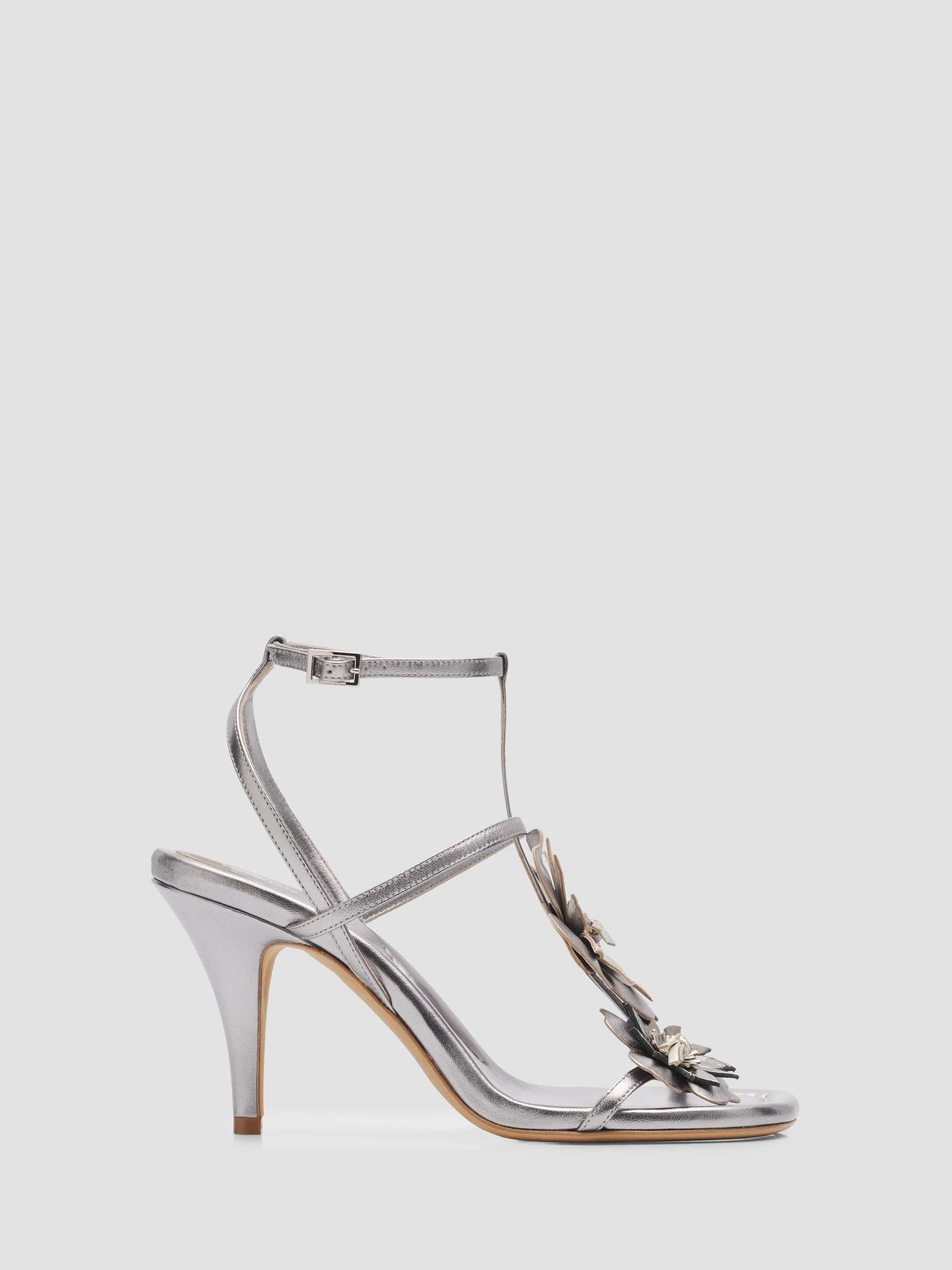 Women's Belara 85MM Floral-Appliqué Leather Sandals - Silver - 1