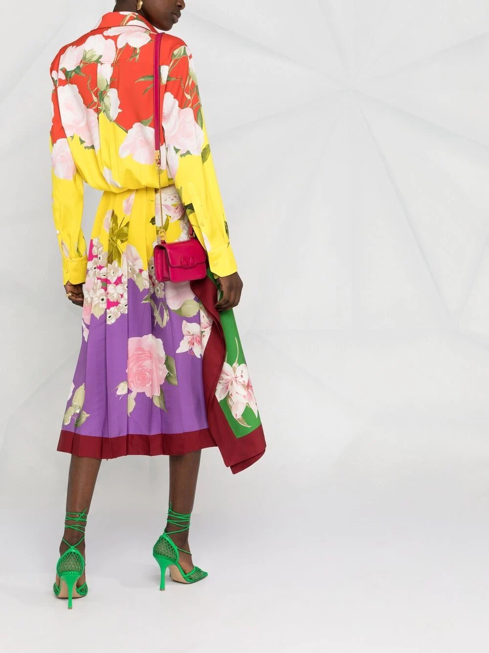 pleated floral-print midi dress - 6