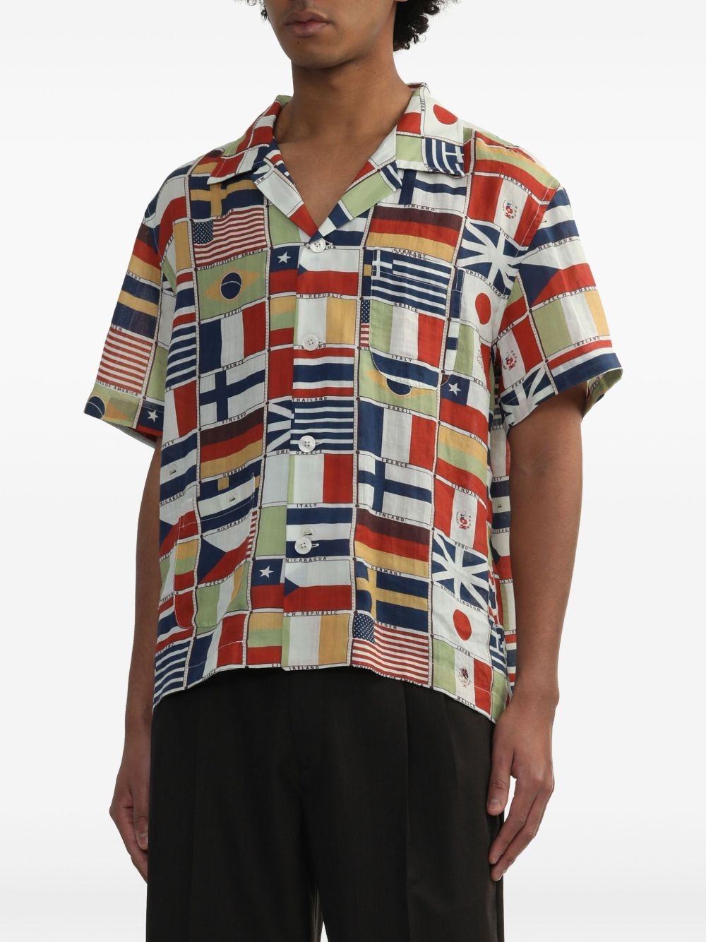 flag-print linen shirt - 3