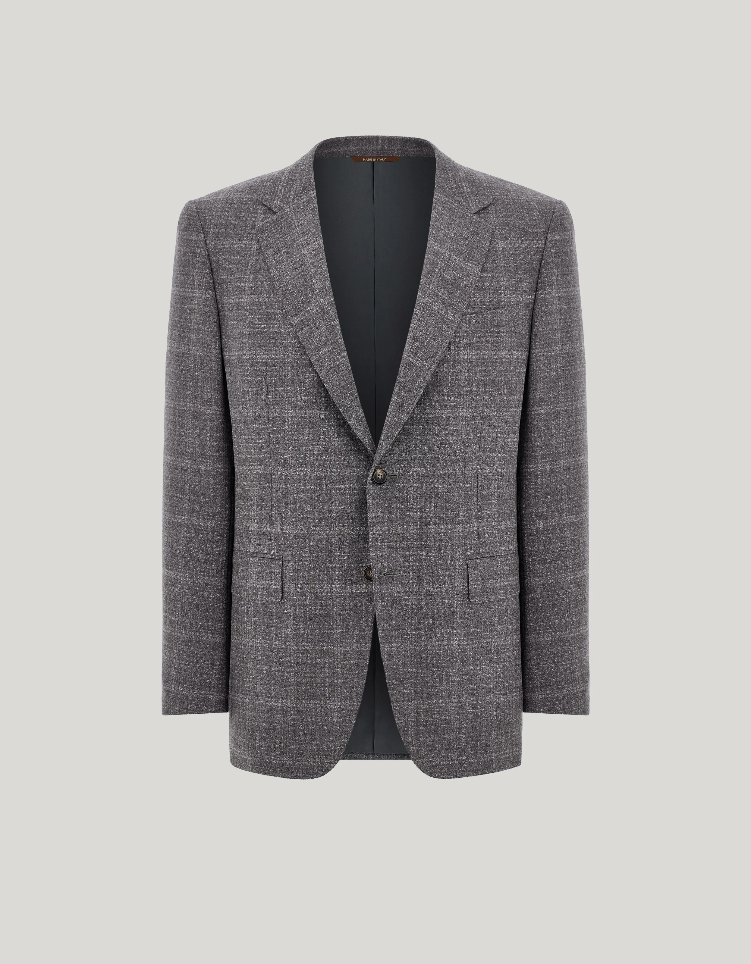 GRAY WOOL OVERCHECK SINGLE-BREASTED REGULAR-FIT JACKET - 1